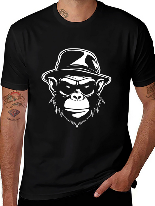 Cool Ape in Hat Graphic Black T-Shirt