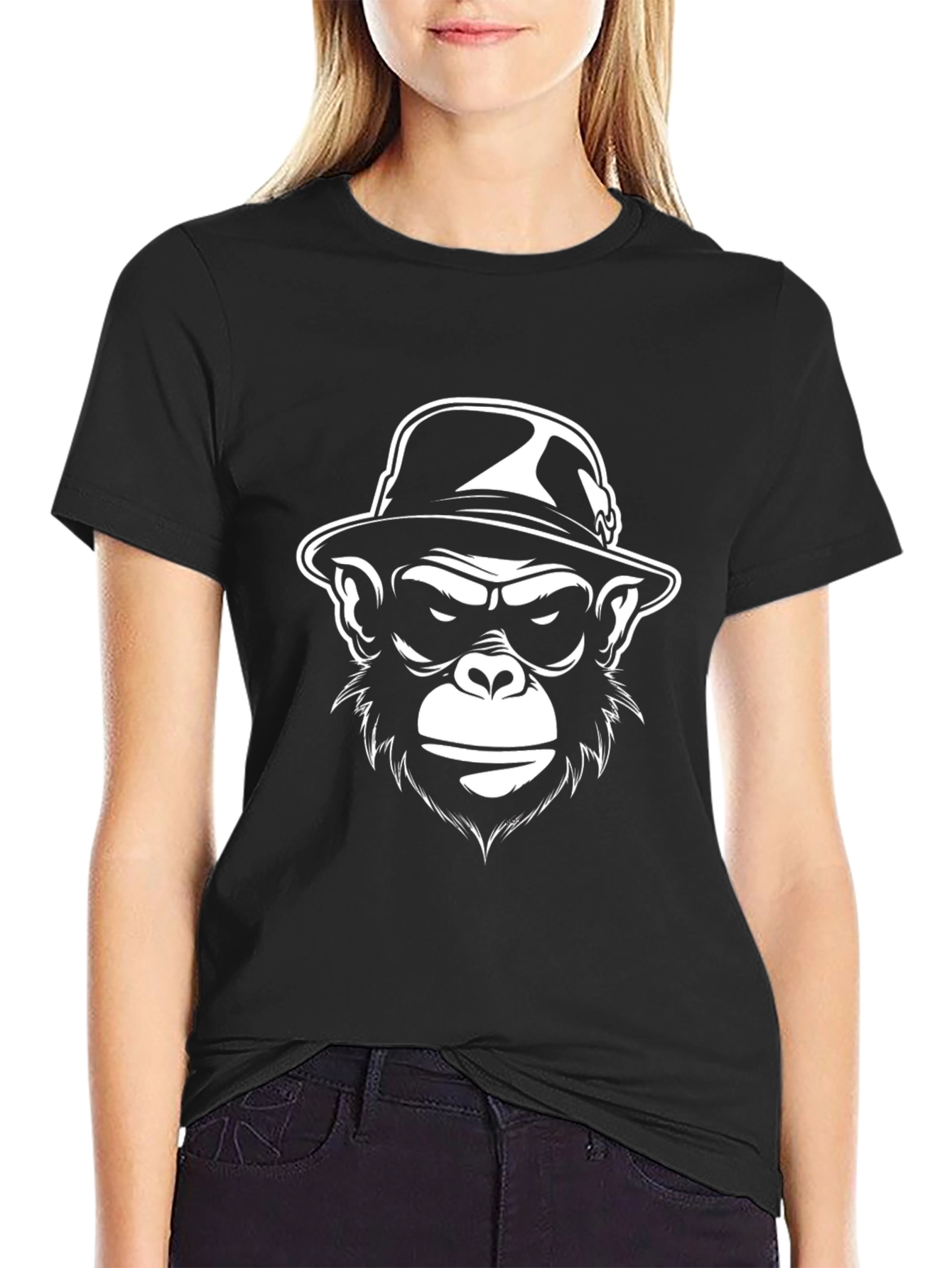 Cool Ape in Hat Graphic Black T-Shirt