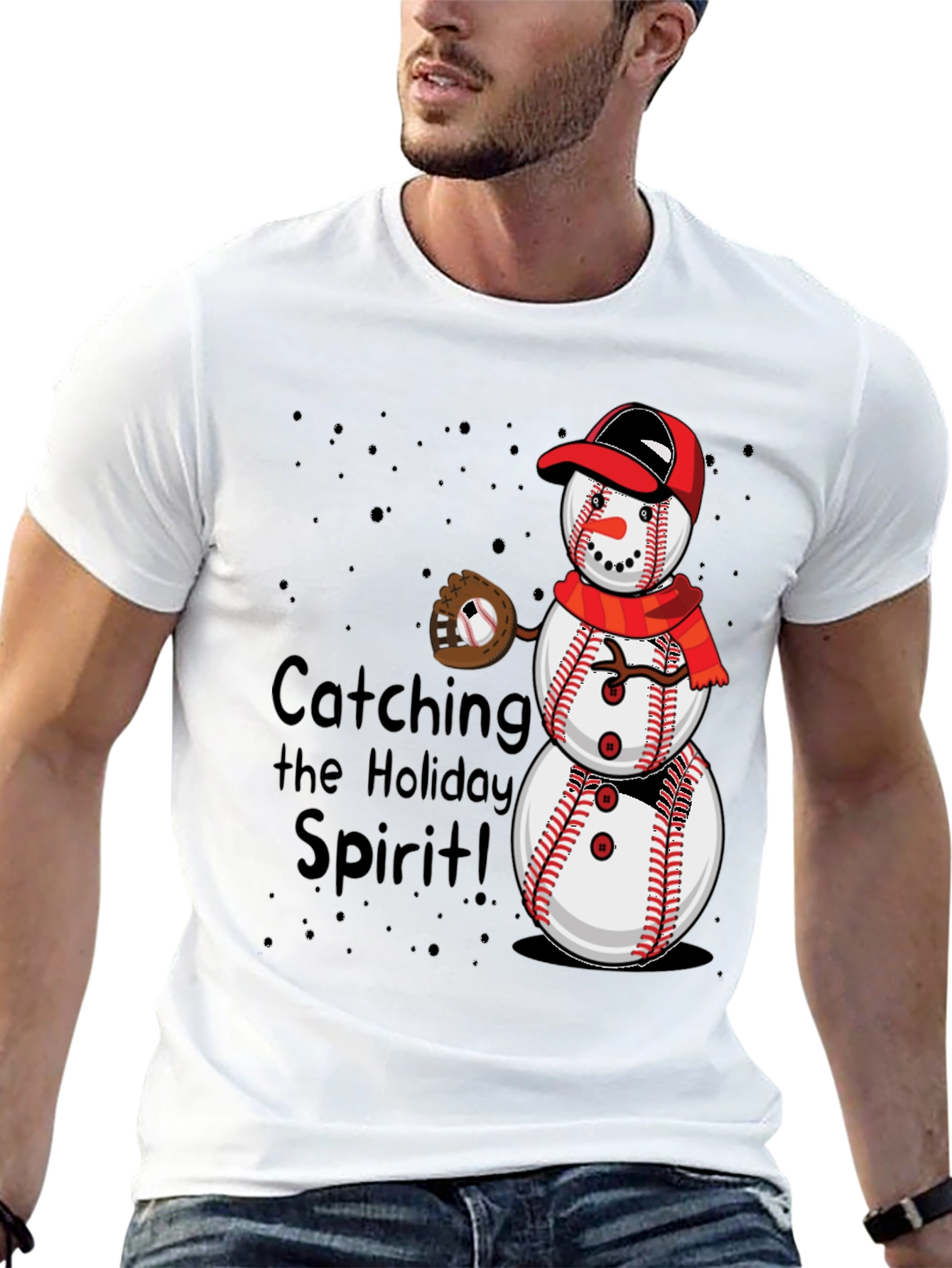 Baseball Snowman Holiday T-Shirt