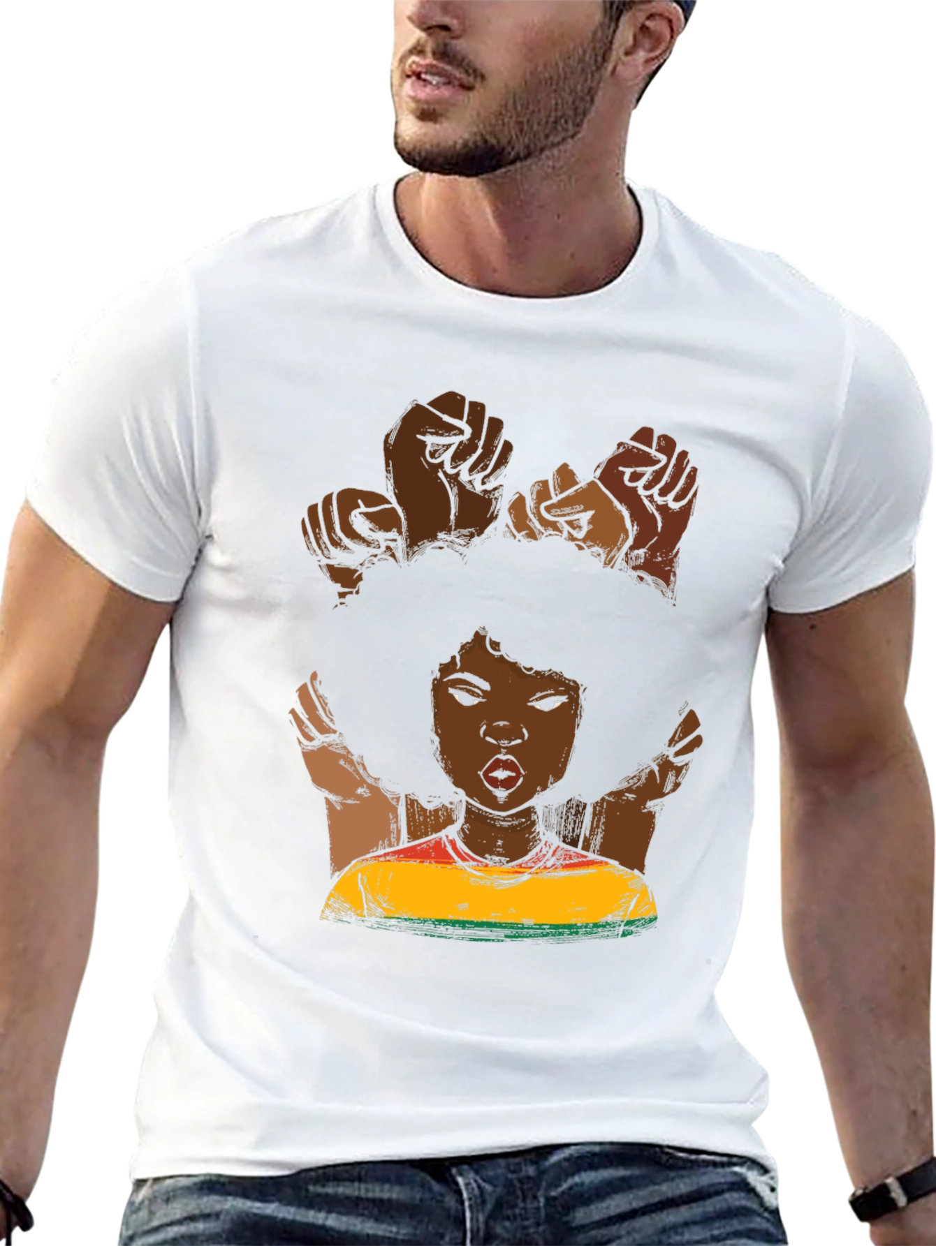 Black Power Fist Afro Woman Graphic Tee
