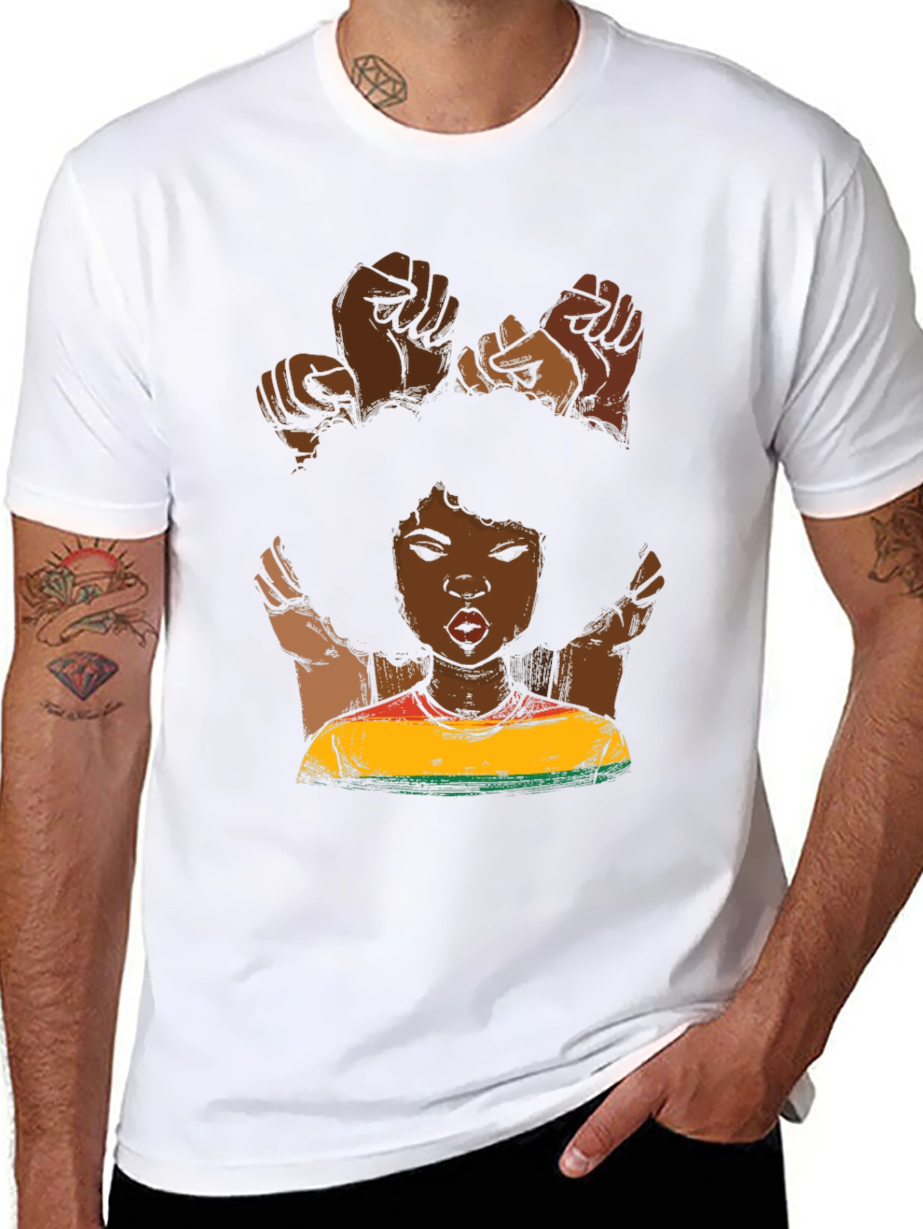 Black Power Fist Afro Woman Graphic Tee