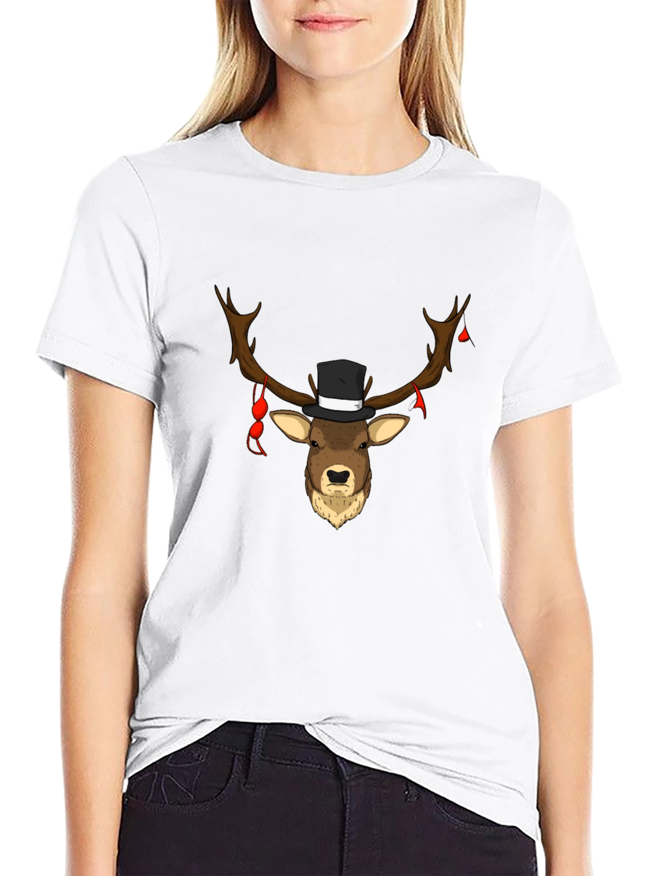 Novelty Deer Top Hat Tee - Black Cotton Blend