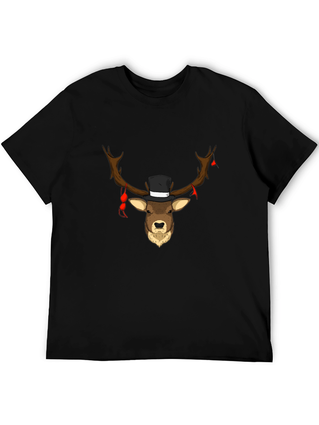 Novelty Deer Top Hat Tee - Black Cotton Blend