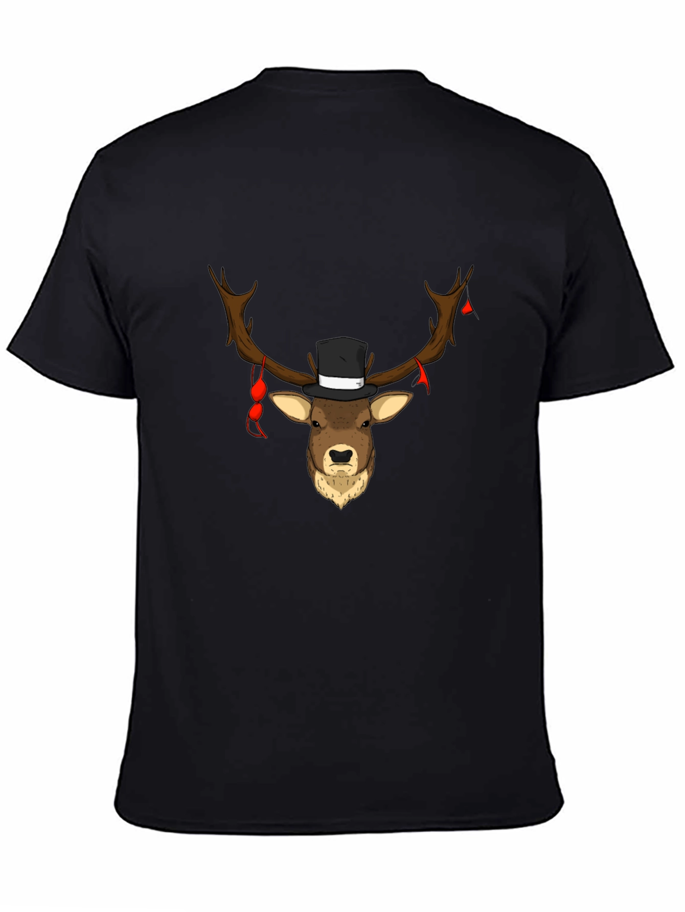 Novelty Deer Top Hat Tee - Black Cotton Blend