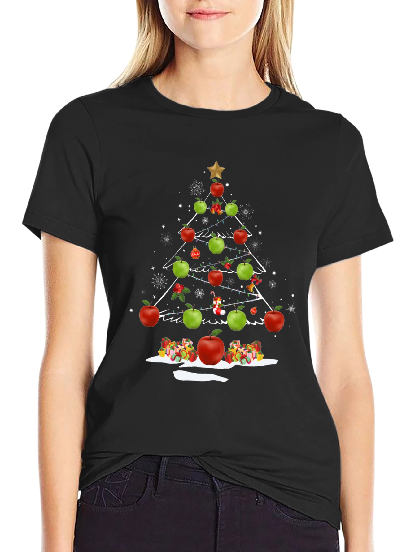 Festive Apple Christmas Tree Graphic Tee