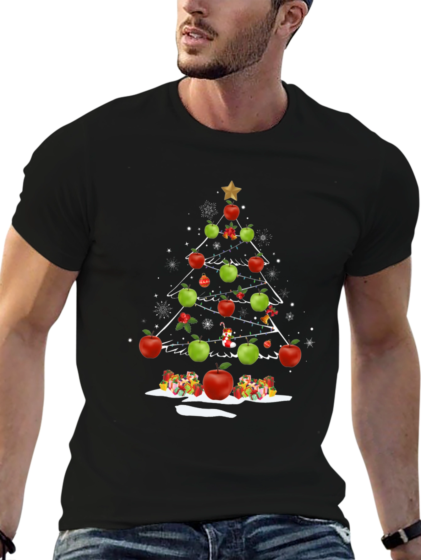 Festive Apple Christmas Tree Graphic Tee