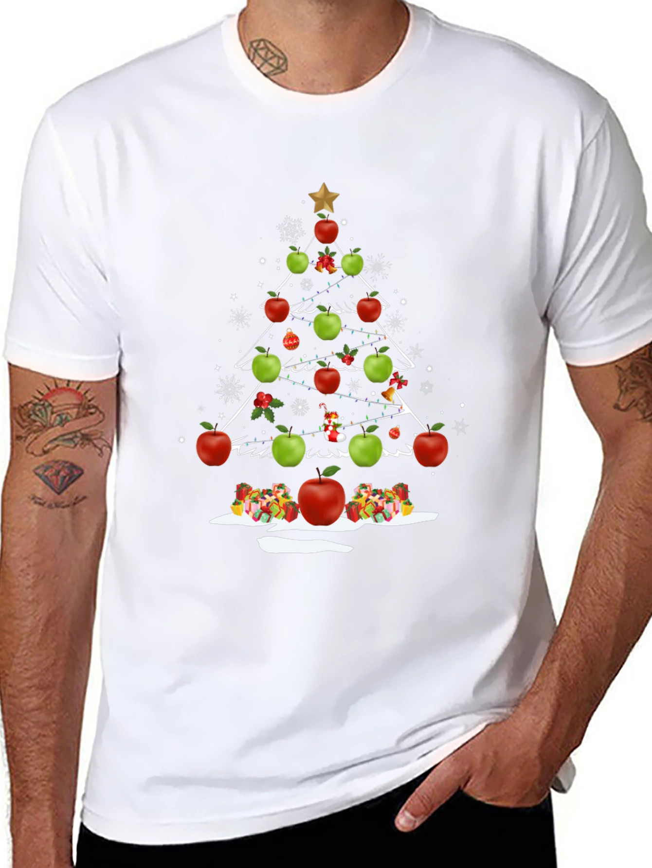 Festive Apple Christmas Tree Graphic Tee