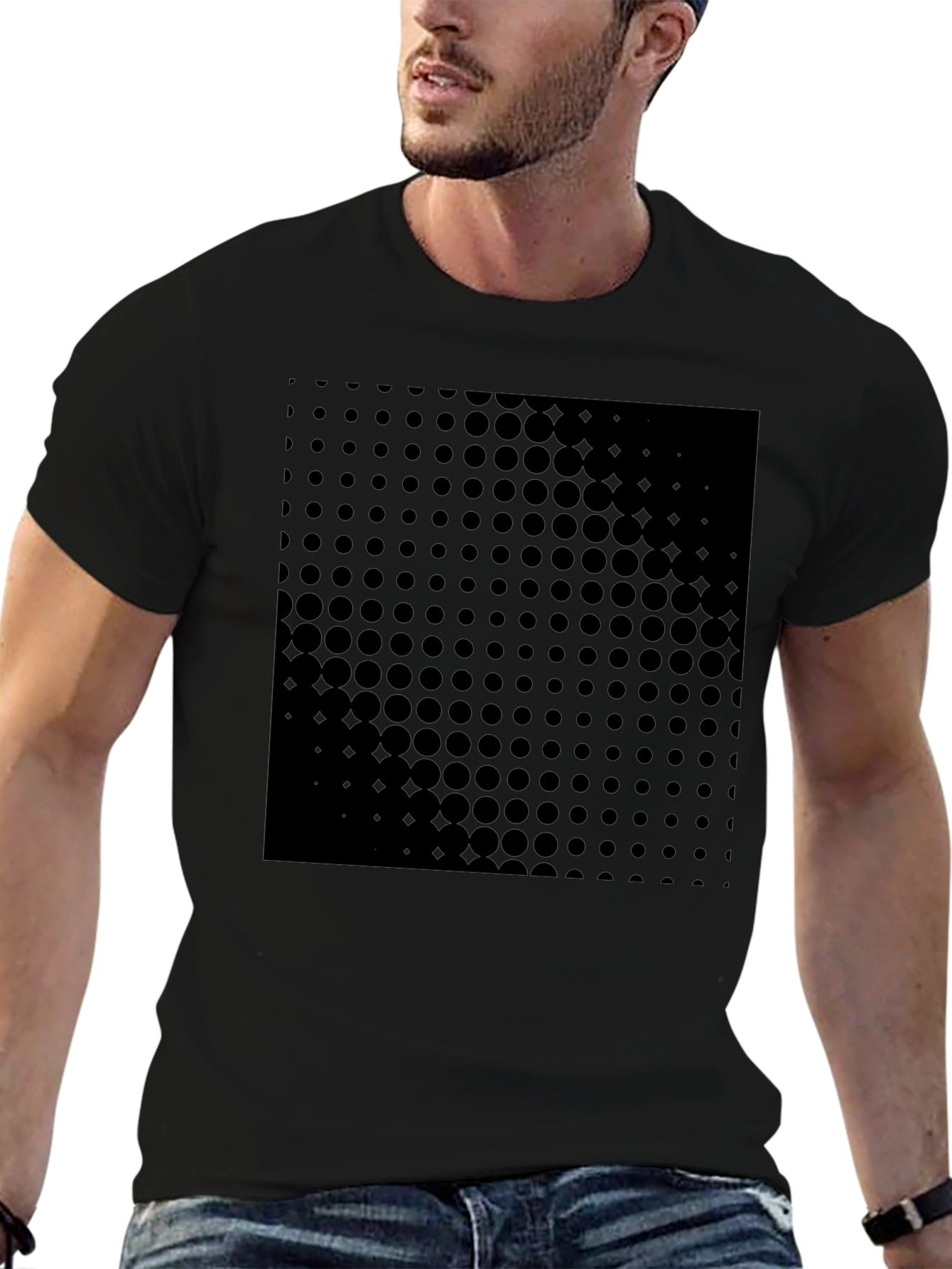 Mens Black Dot Pattern Graphic Tee