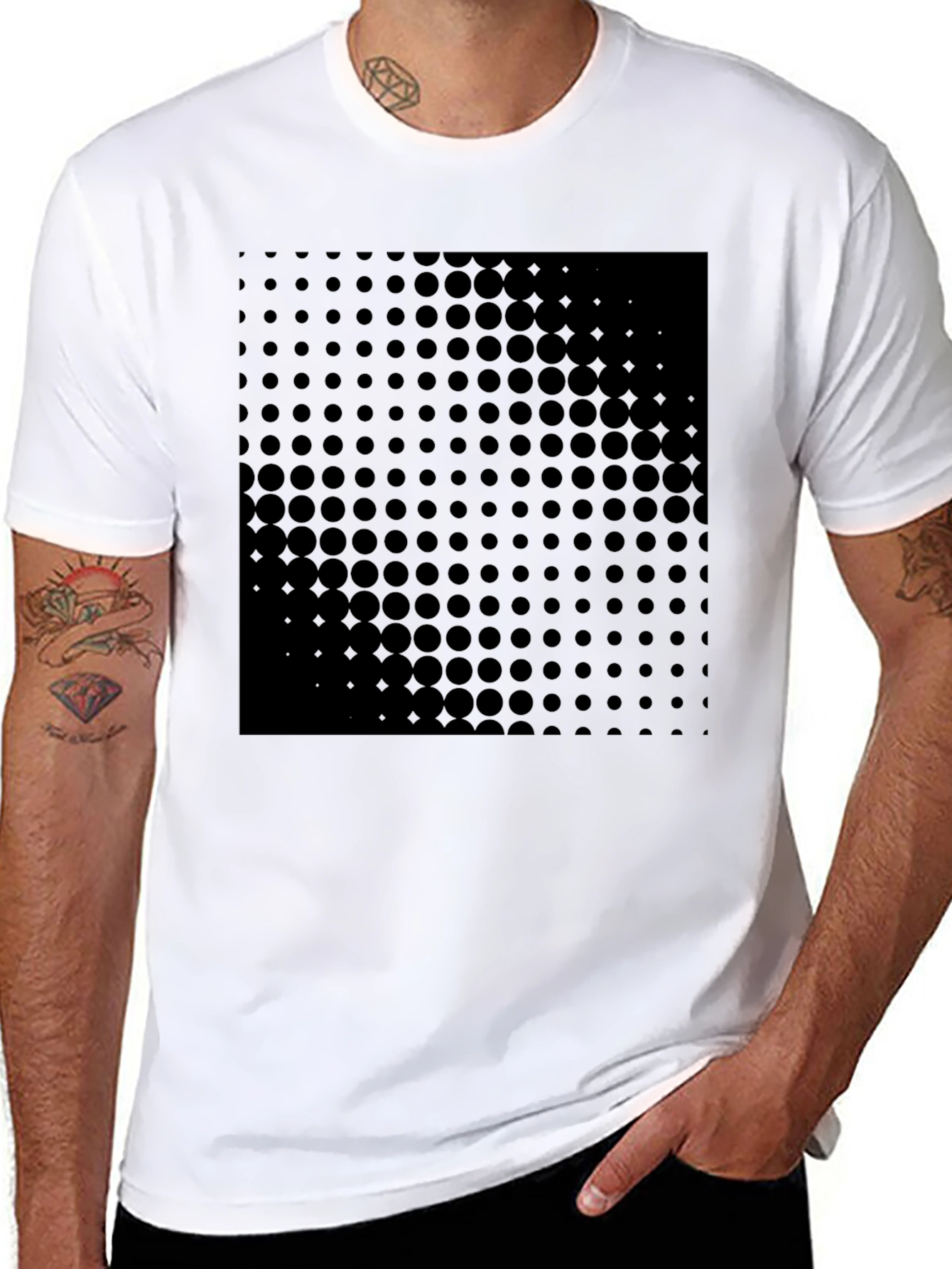 Mens Black Dot Pattern Graphic Tee