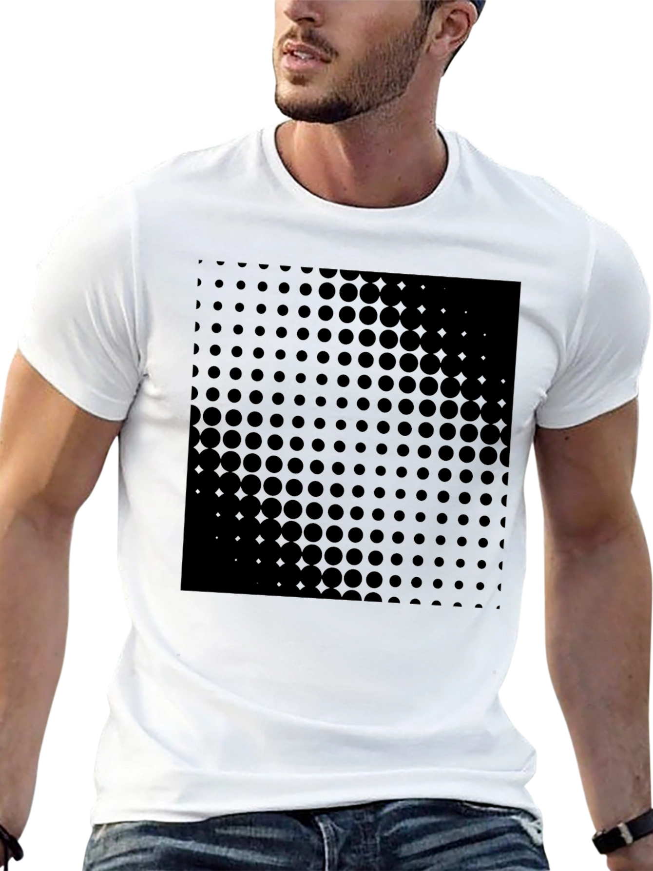 Mens Black Dot Pattern Graphic Tee