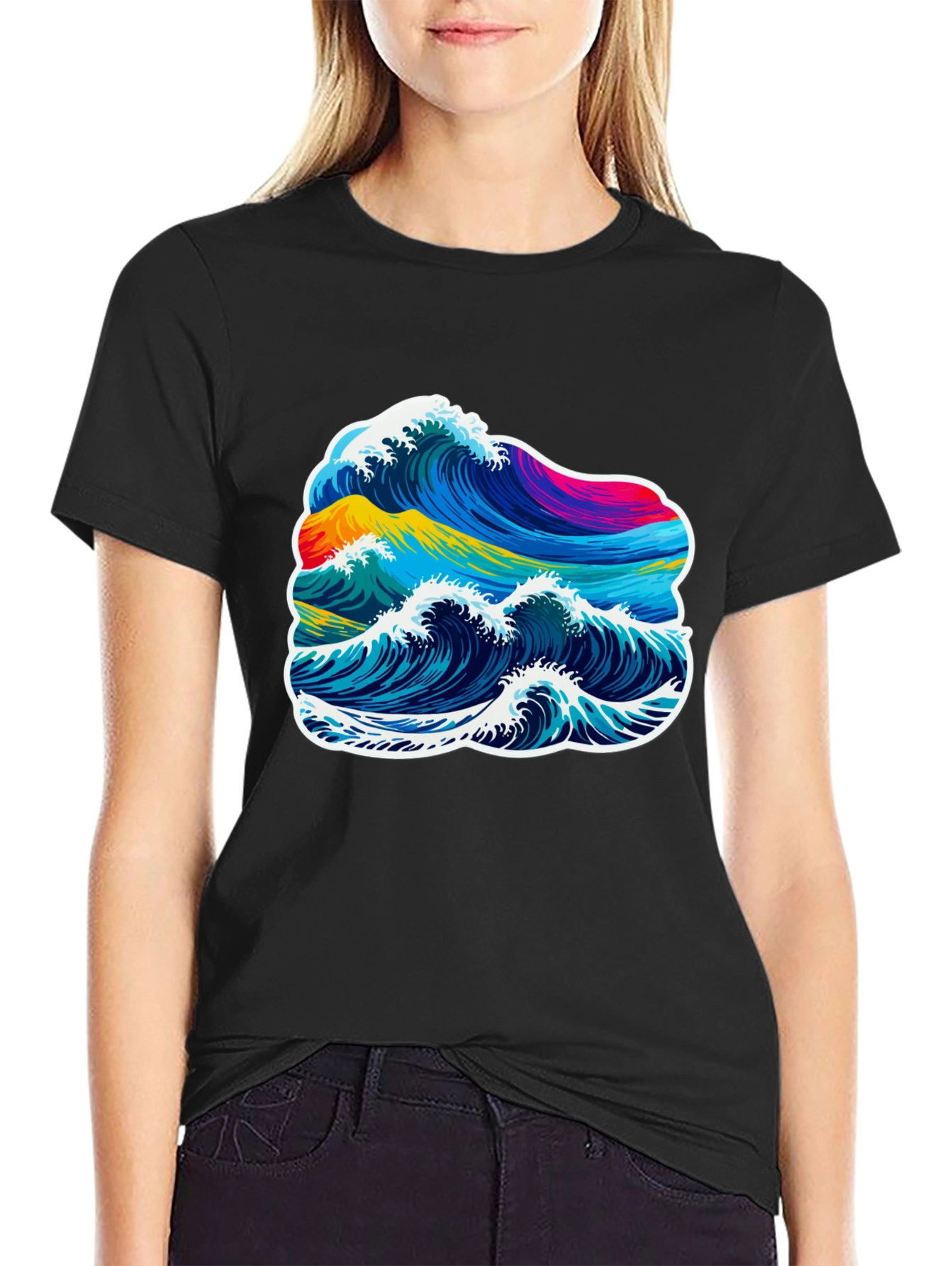 Vibrant Wave Graphic T-Shirt - Black