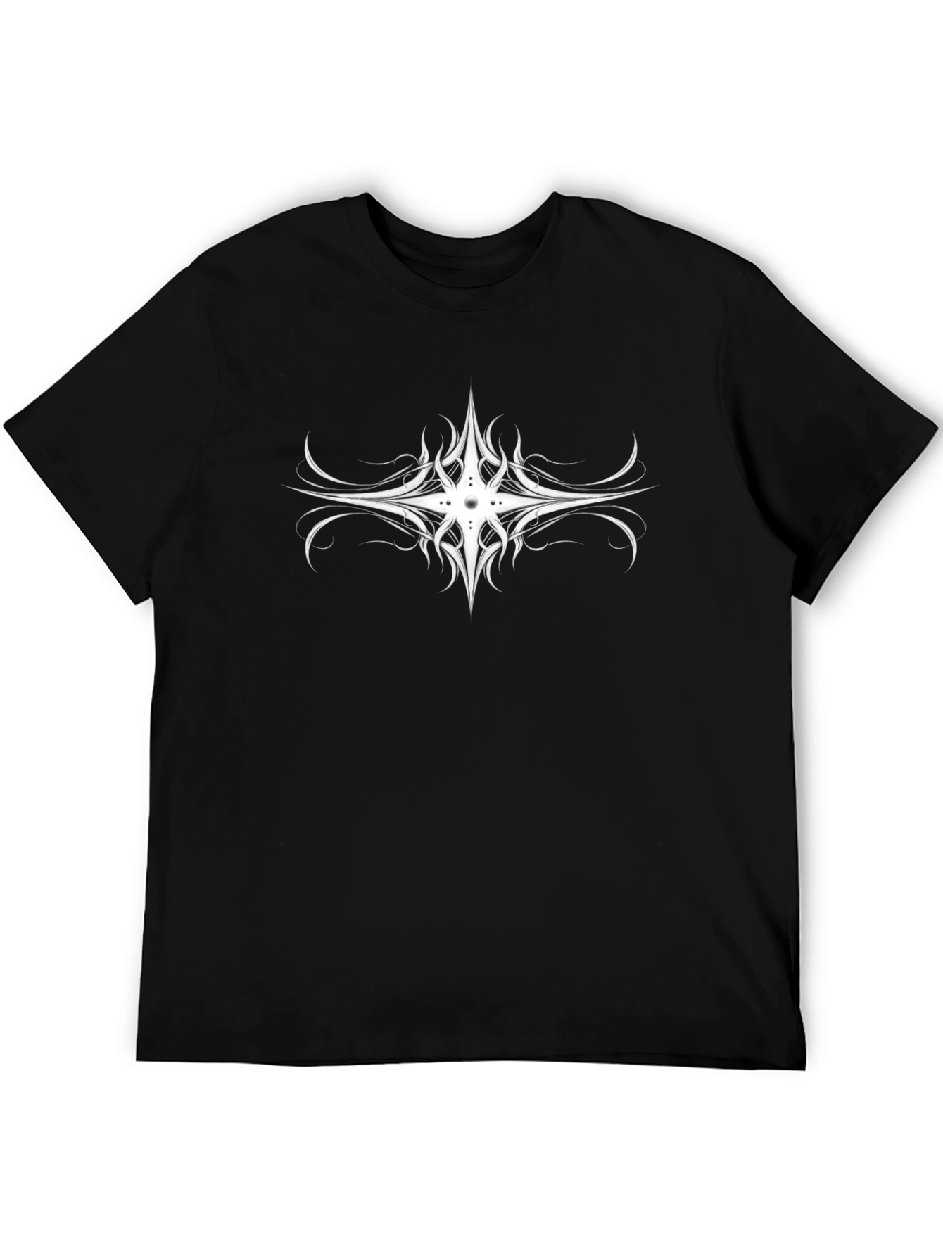 Black T-Shirt with White Tribal Design