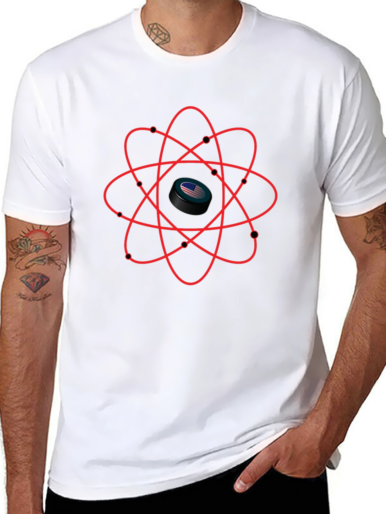 USA Hockey Puck Atom T-Shirt - Patriotic Science Tee