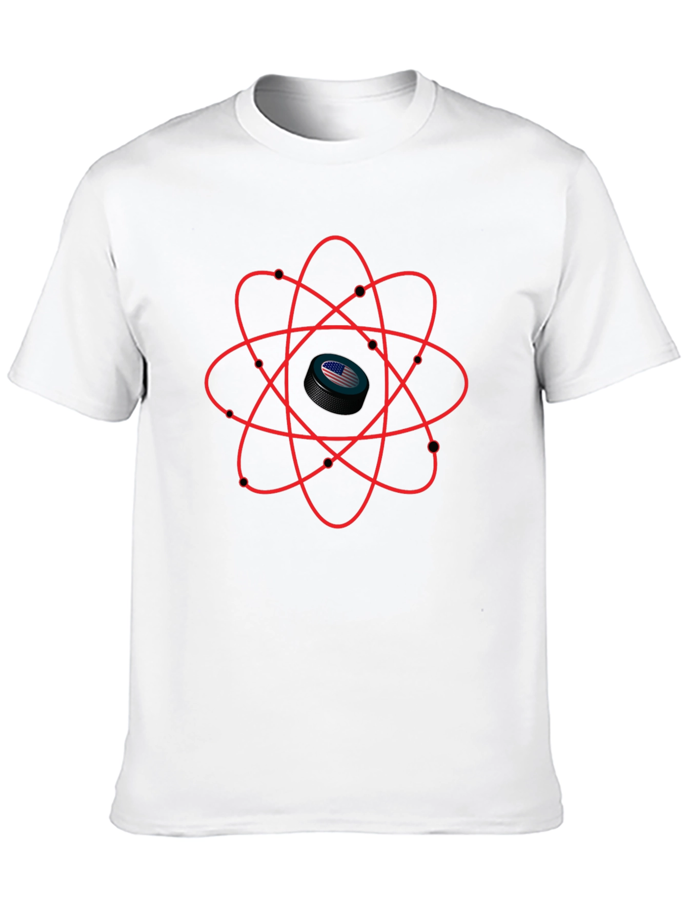 USA Hockey Puck Atom T-Shirt - Patriotic Science Tee