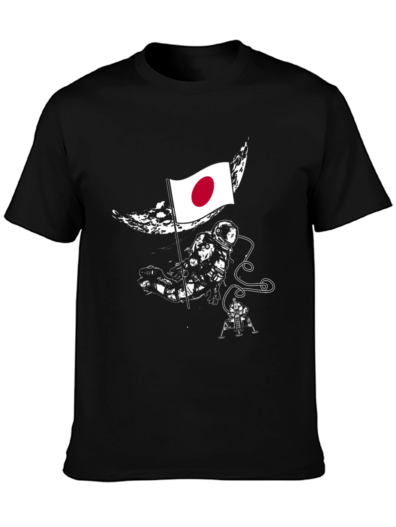 Astronaut Japan Flag Graphic Black T-Shirt