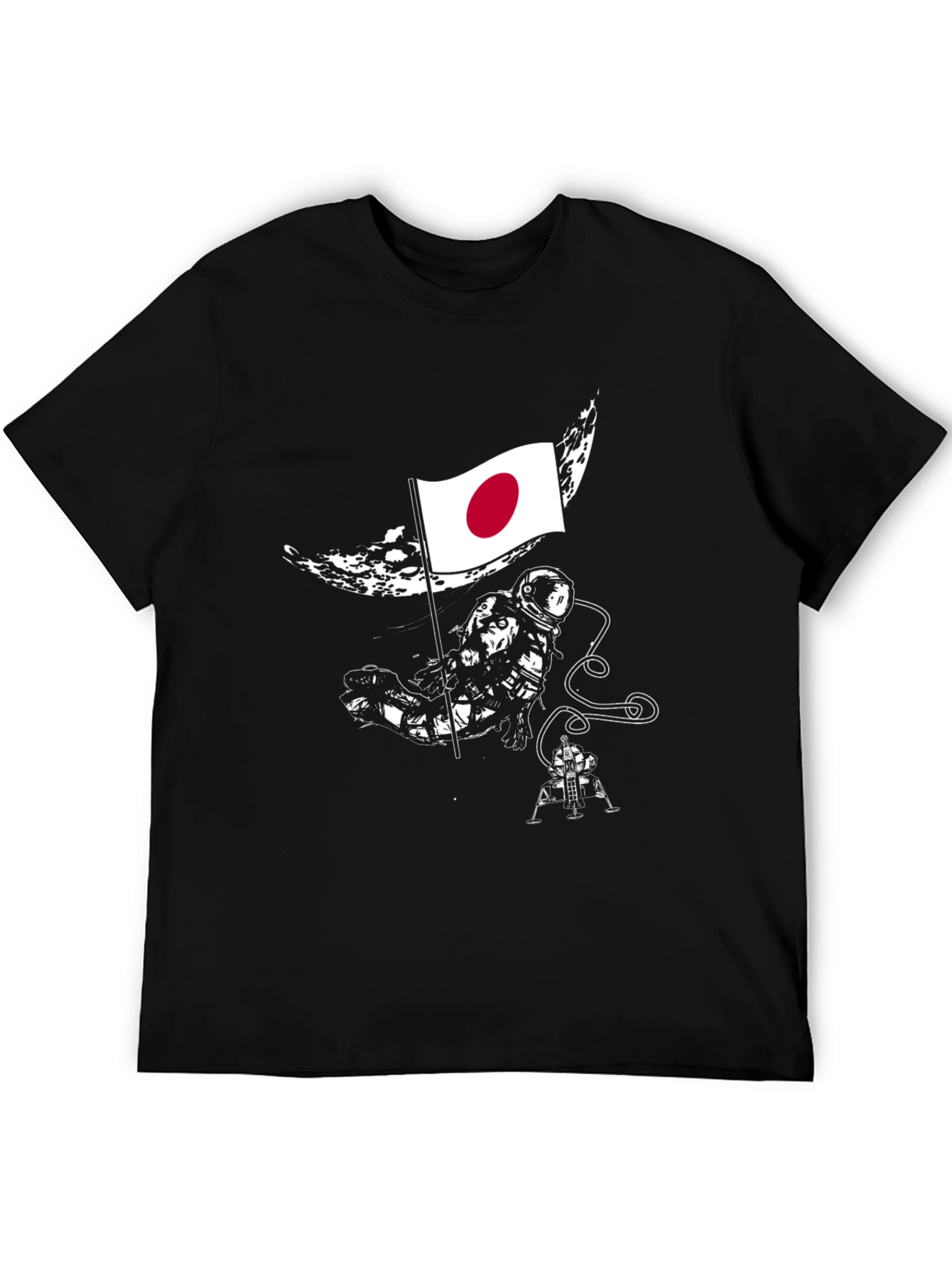Astronaut Japan Flag Graphic Black T-Shirt