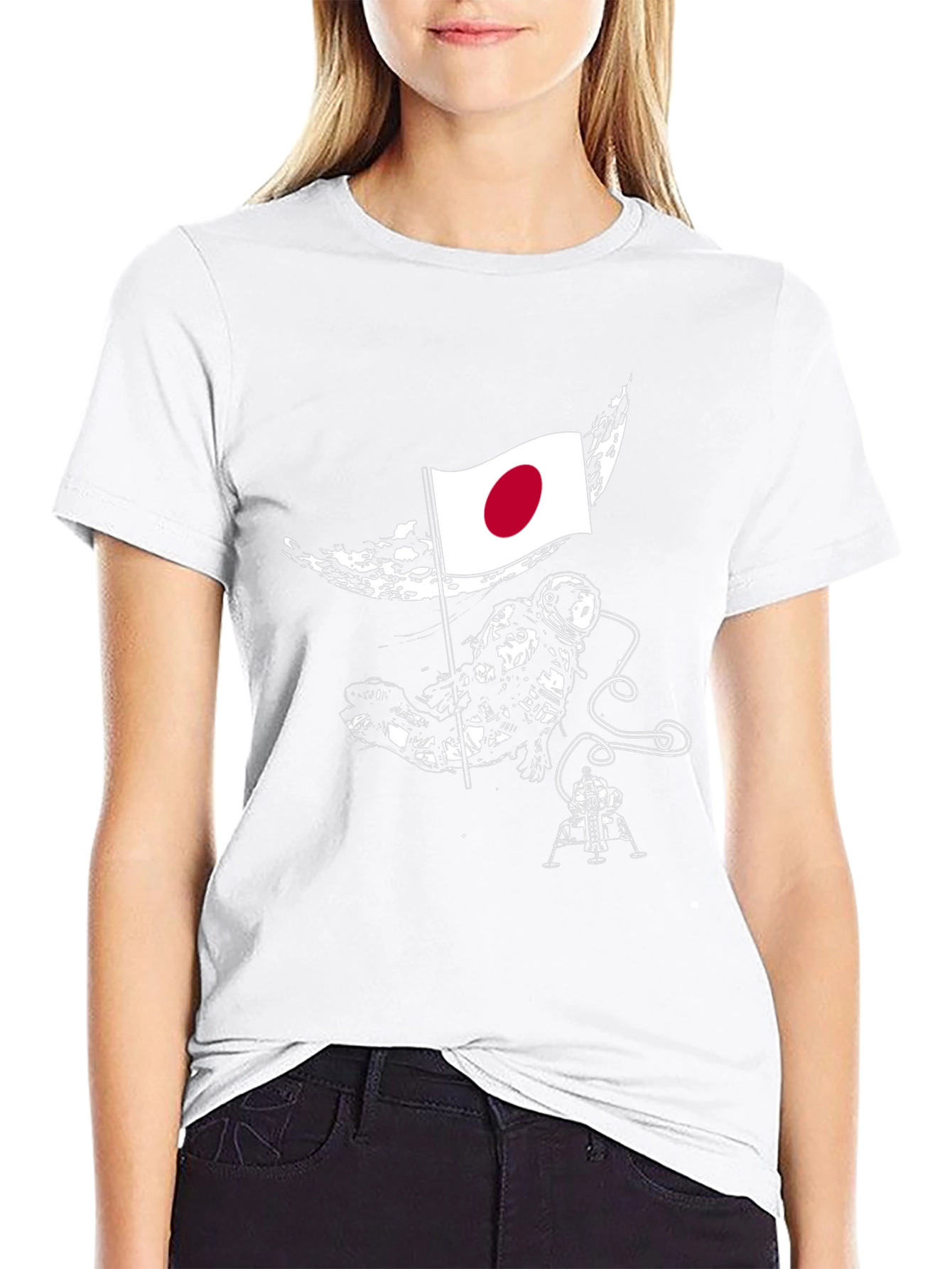 Astronaut Japan Flag Graphic Black T-Shirt