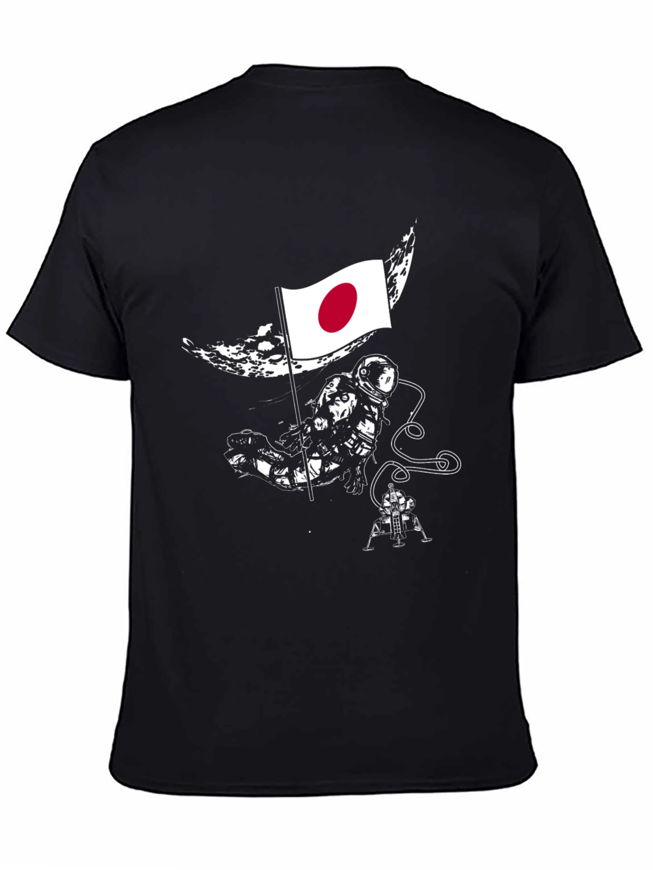 Astronaut Japan Flag Graphic Black T-Shirt