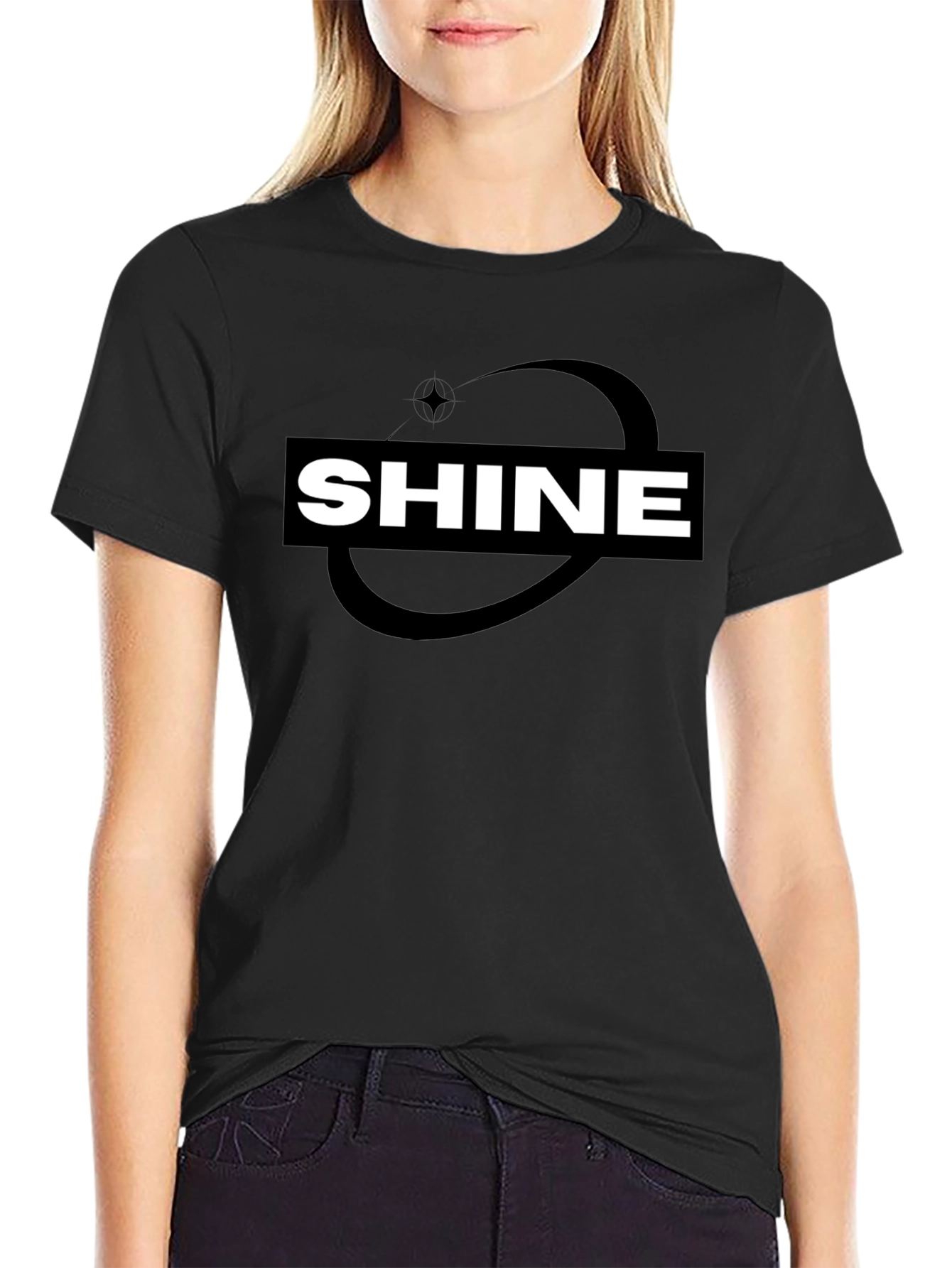 Shine Graphic Tee - Black Cotton Blend T-Shirt