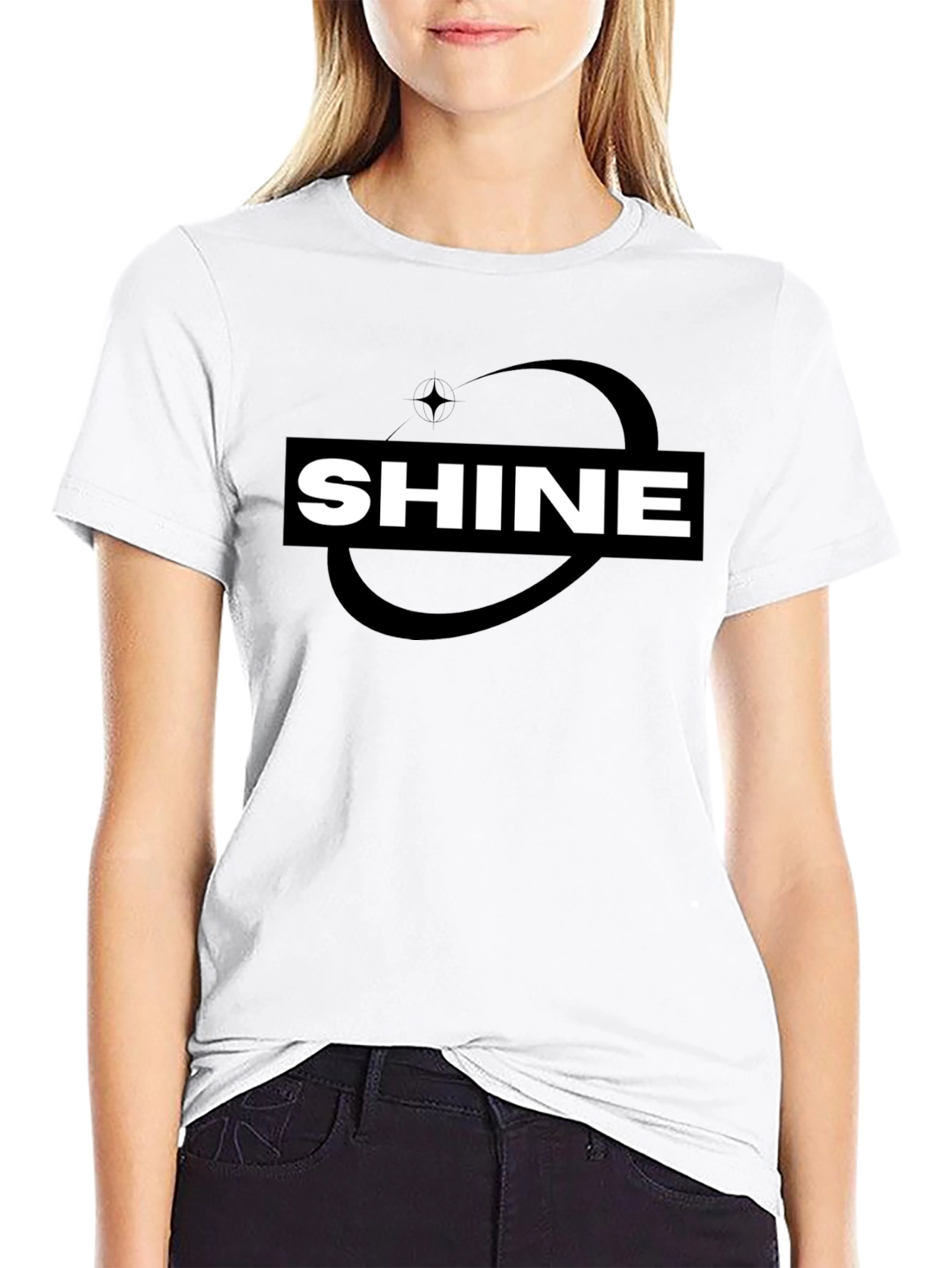 Shine Graphic Tee - Black Cotton Blend T-Shirt