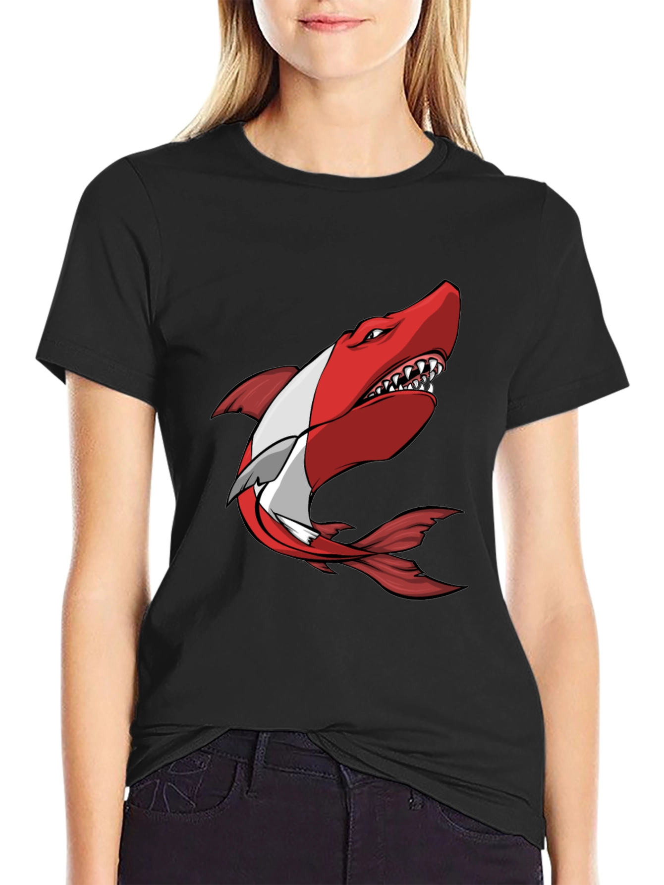 Red Shark Graphic Tee - Mens Black T-Shirt