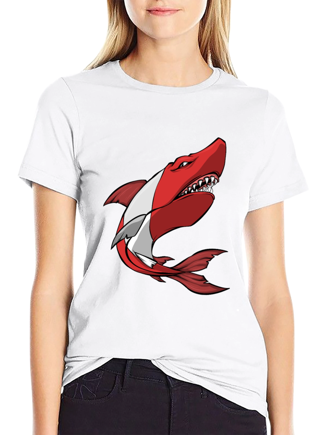 Red Shark Graphic Tee - Mens Black T-Shirt