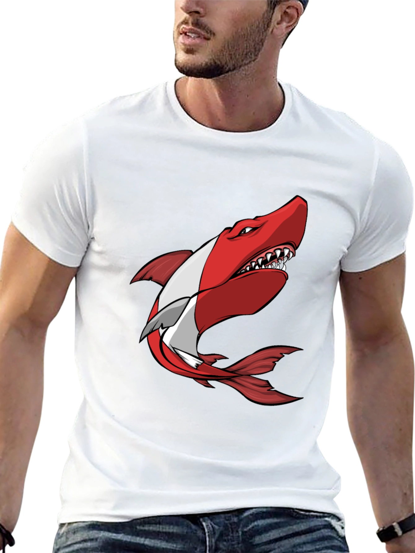 Red Shark Graphic Tee - Mens Black T-Shirt