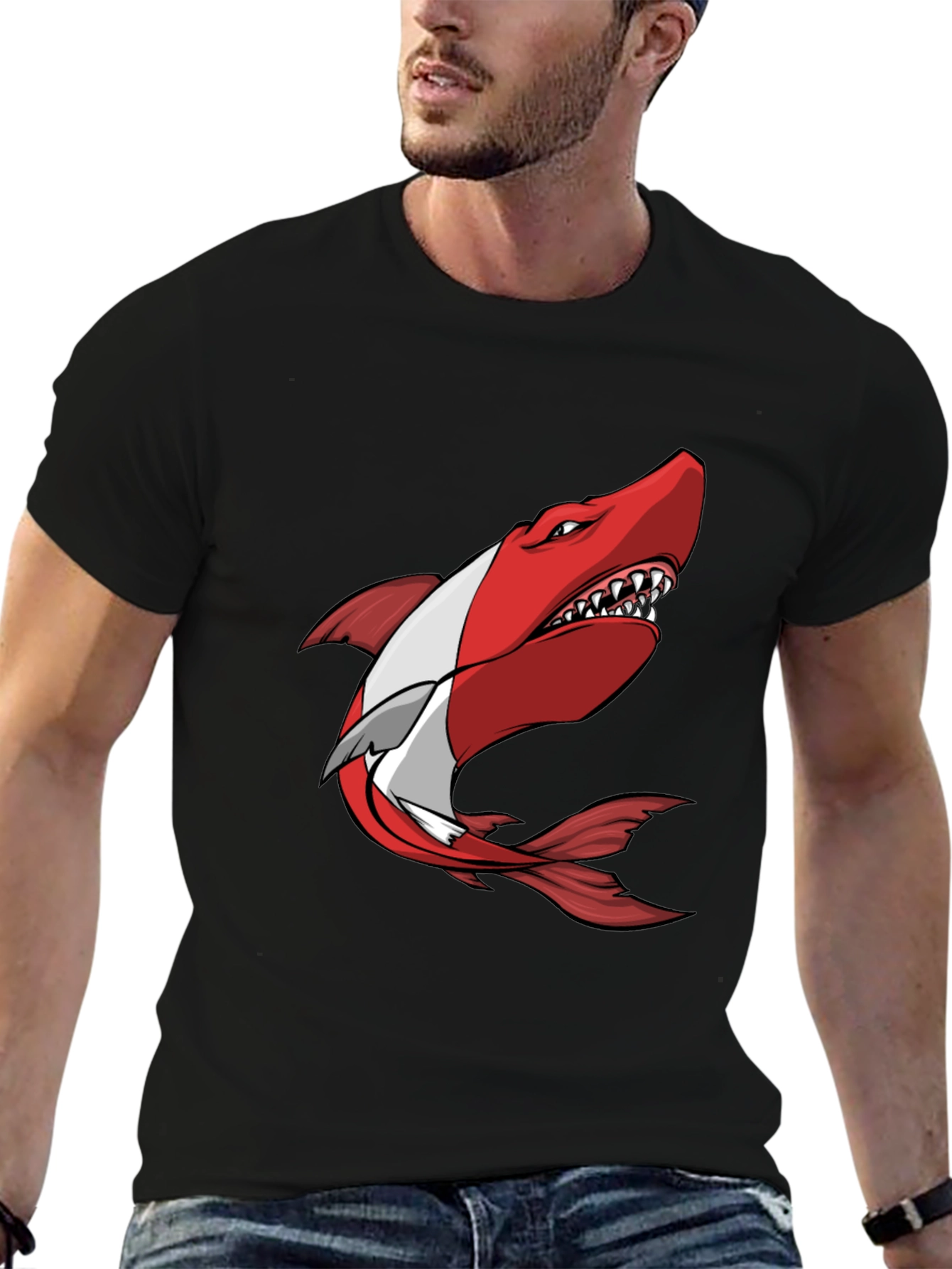 Red Shark Graphic Tee - Mens Black T-Shirt