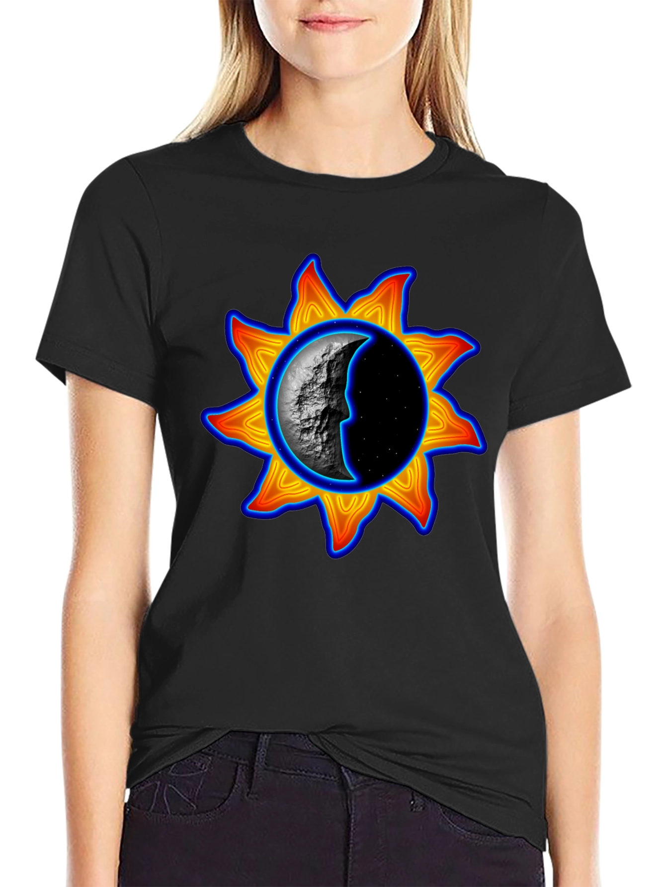Sun & Moon Graphic Tee - Black Unisex T-Shirt