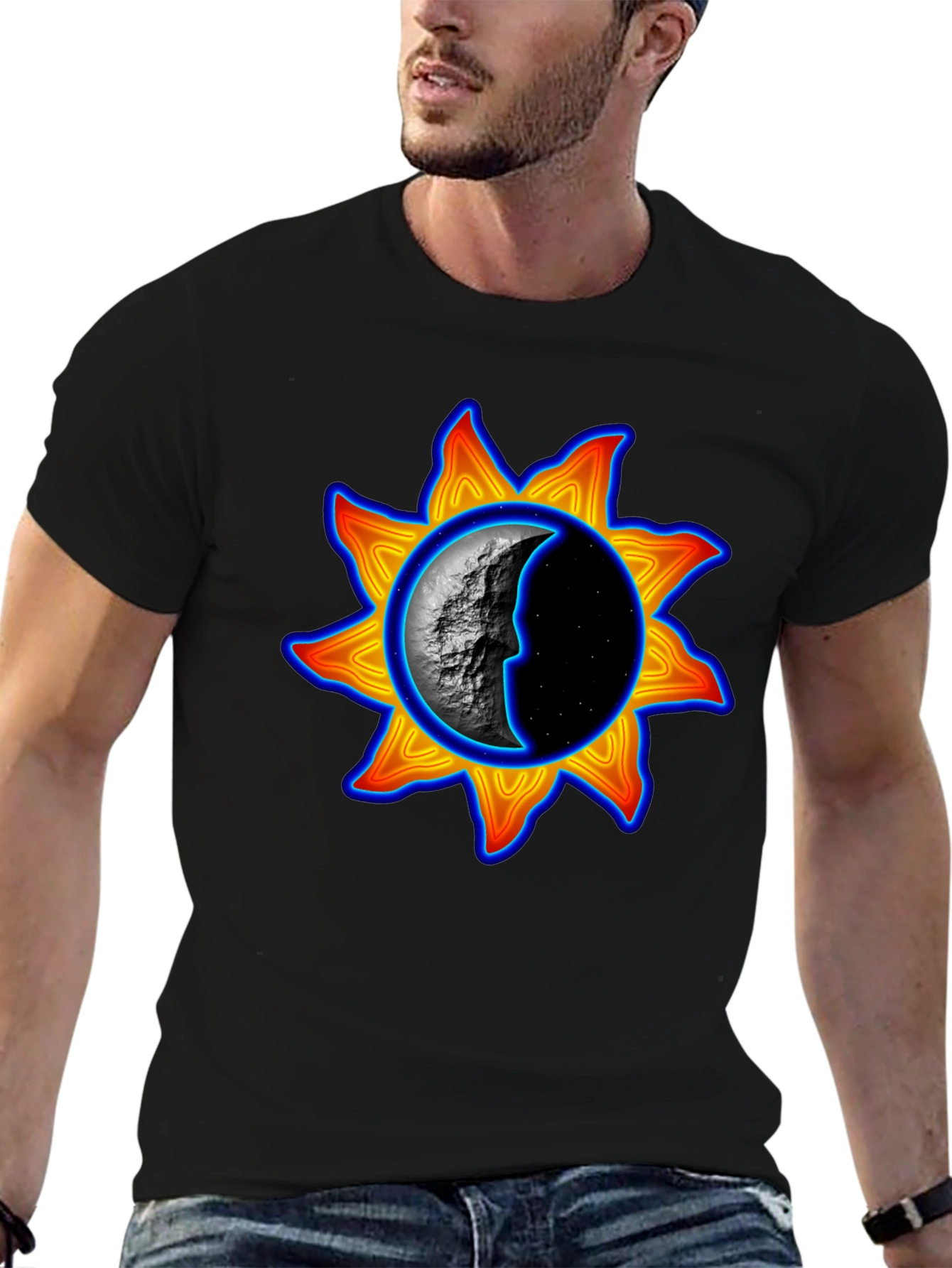 Sun & Moon Graphic Tee - Black Unisex T-Shirt