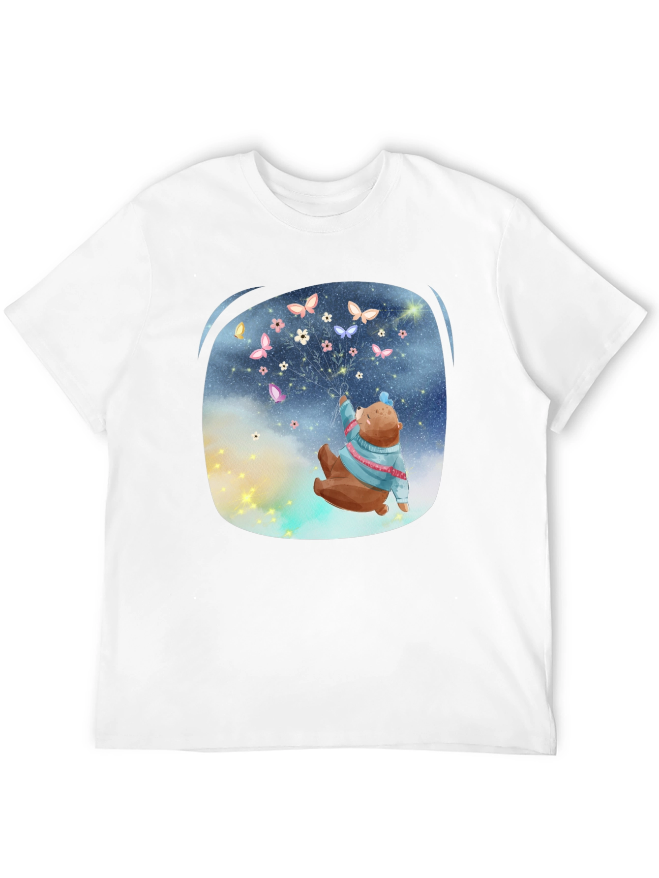 Bear Butterfly Graphic Black T-Shirt