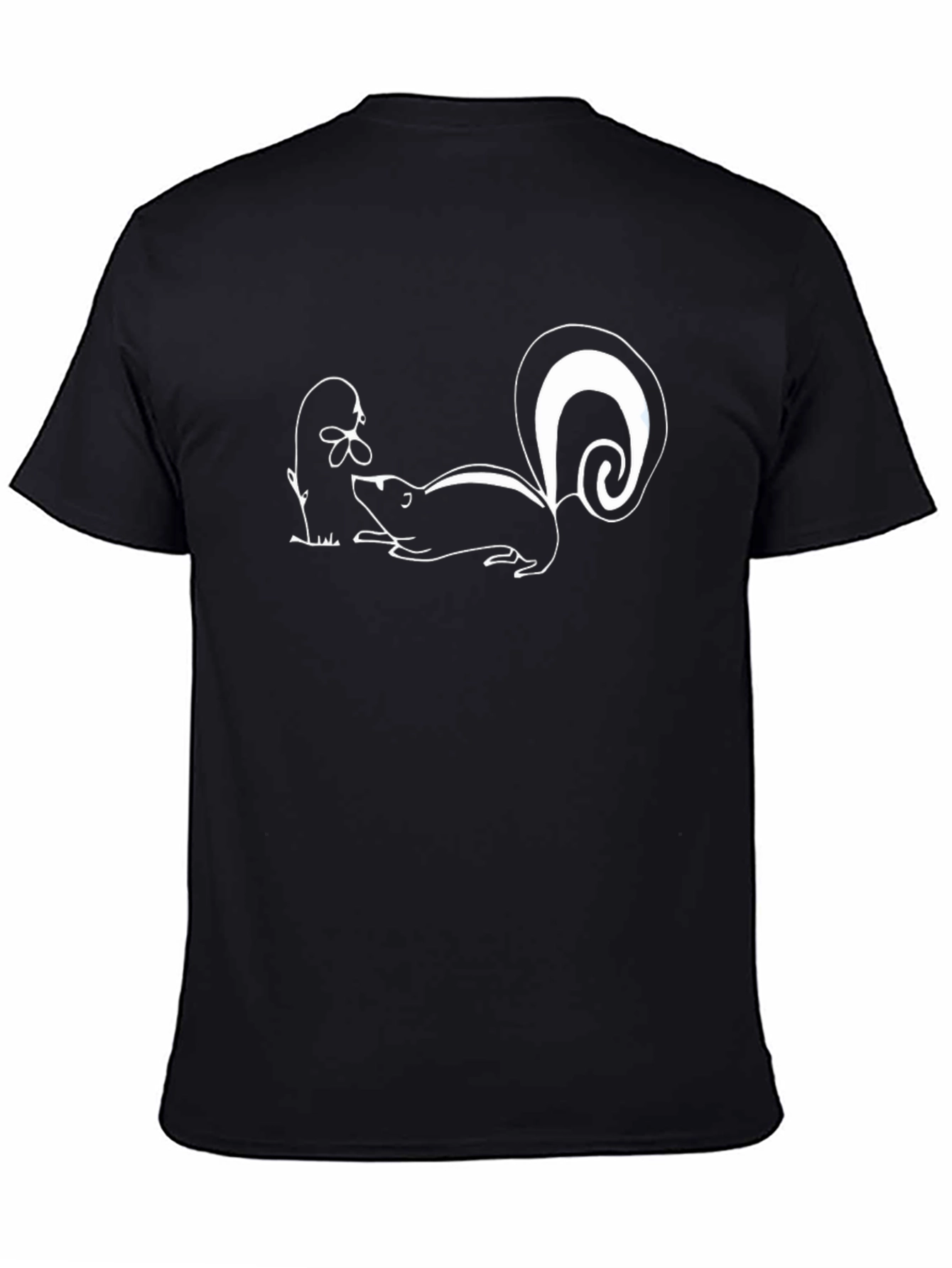Skunk & Flower Graphic Tee - Black Cotton T-Shirt