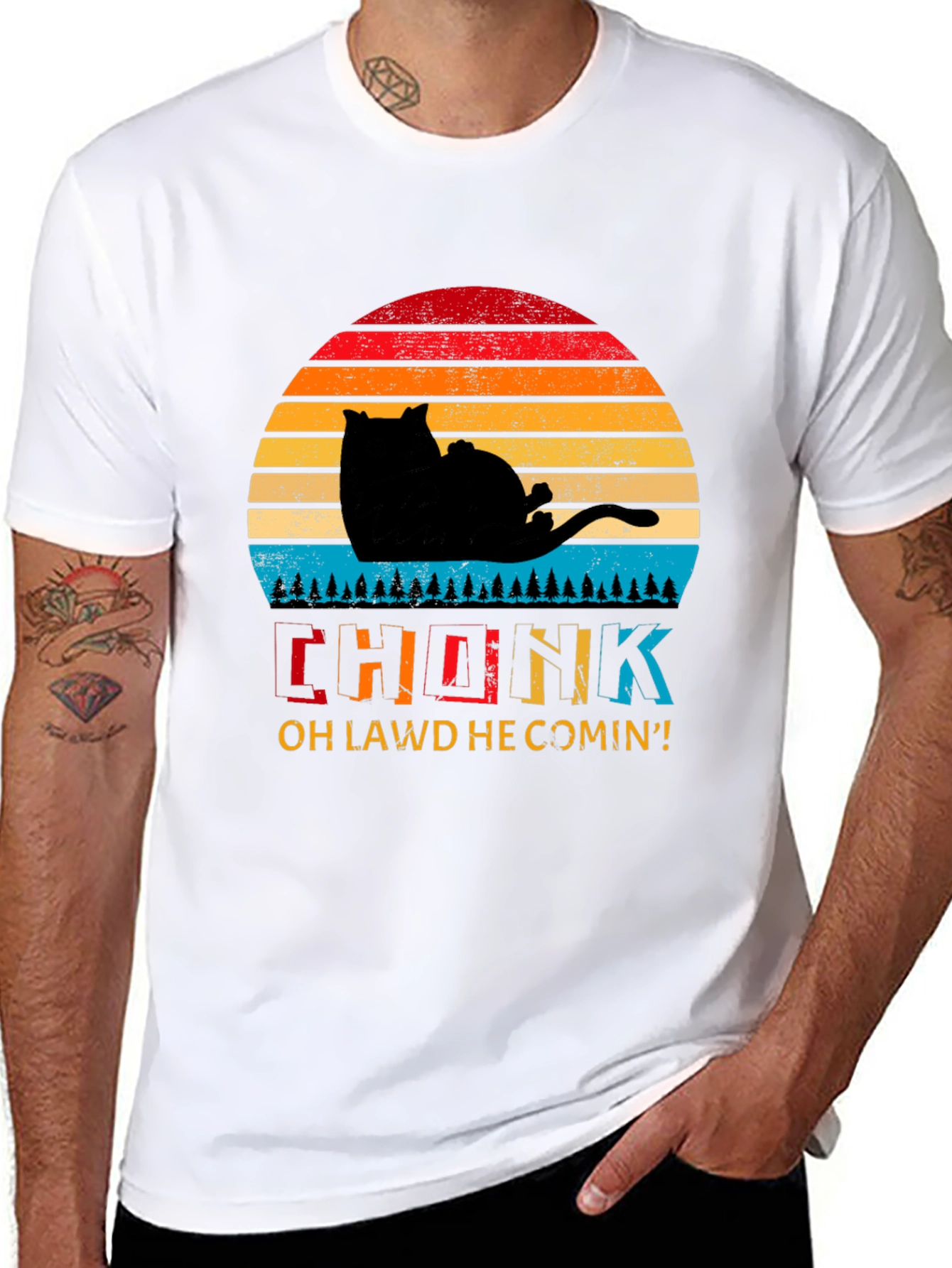 Chonk Cat Retro Sunset T-Shirt