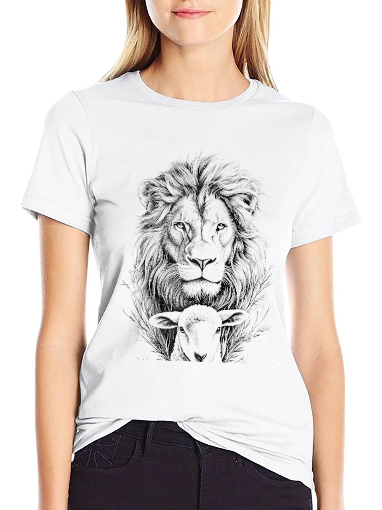Lion & Lamb Graphic Print Black T-Shirt
