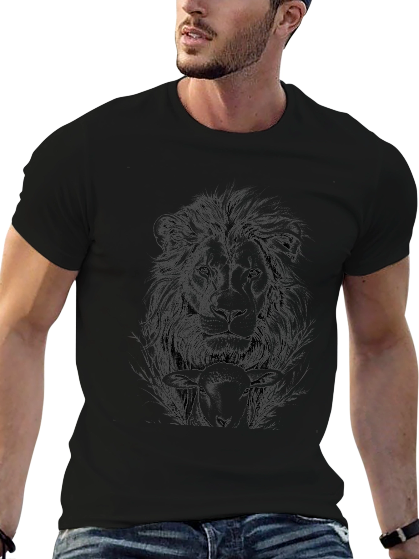 Lion & Lamb Graphic Print Black T-Shirt