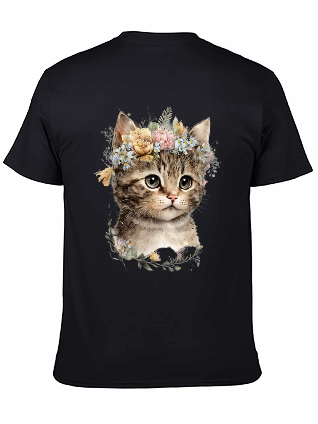 Floral Kitten Graphic Tee - Soft Cotton Blend
