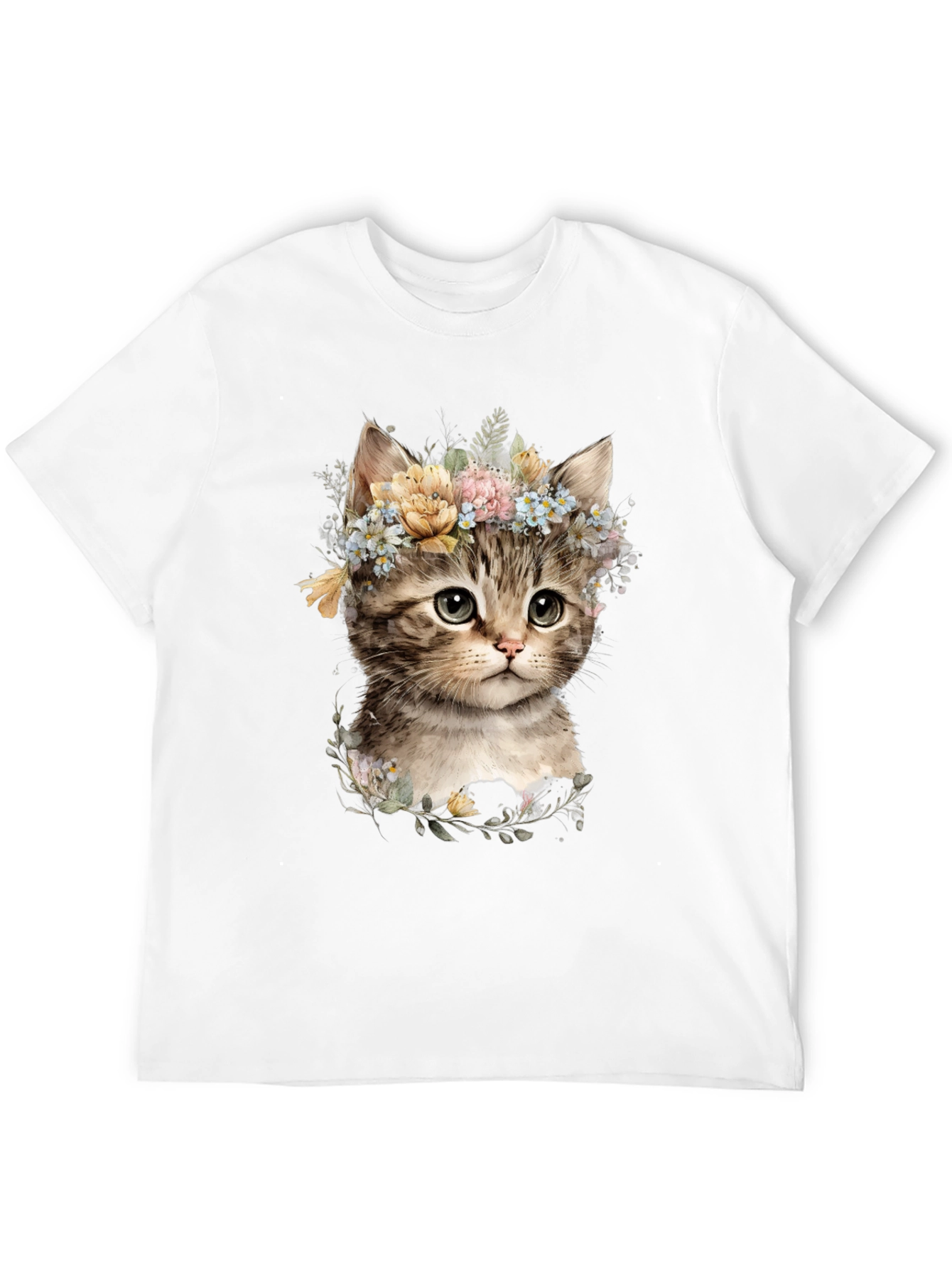 Floral Kitten Graphic Tee - Soft Cotton Blend