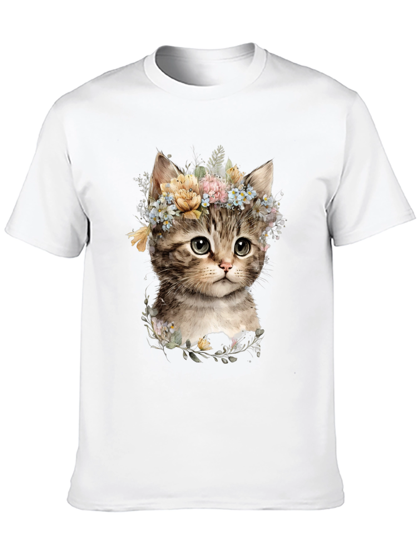 Floral Kitten Graphic Tee - Soft Cotton Blend