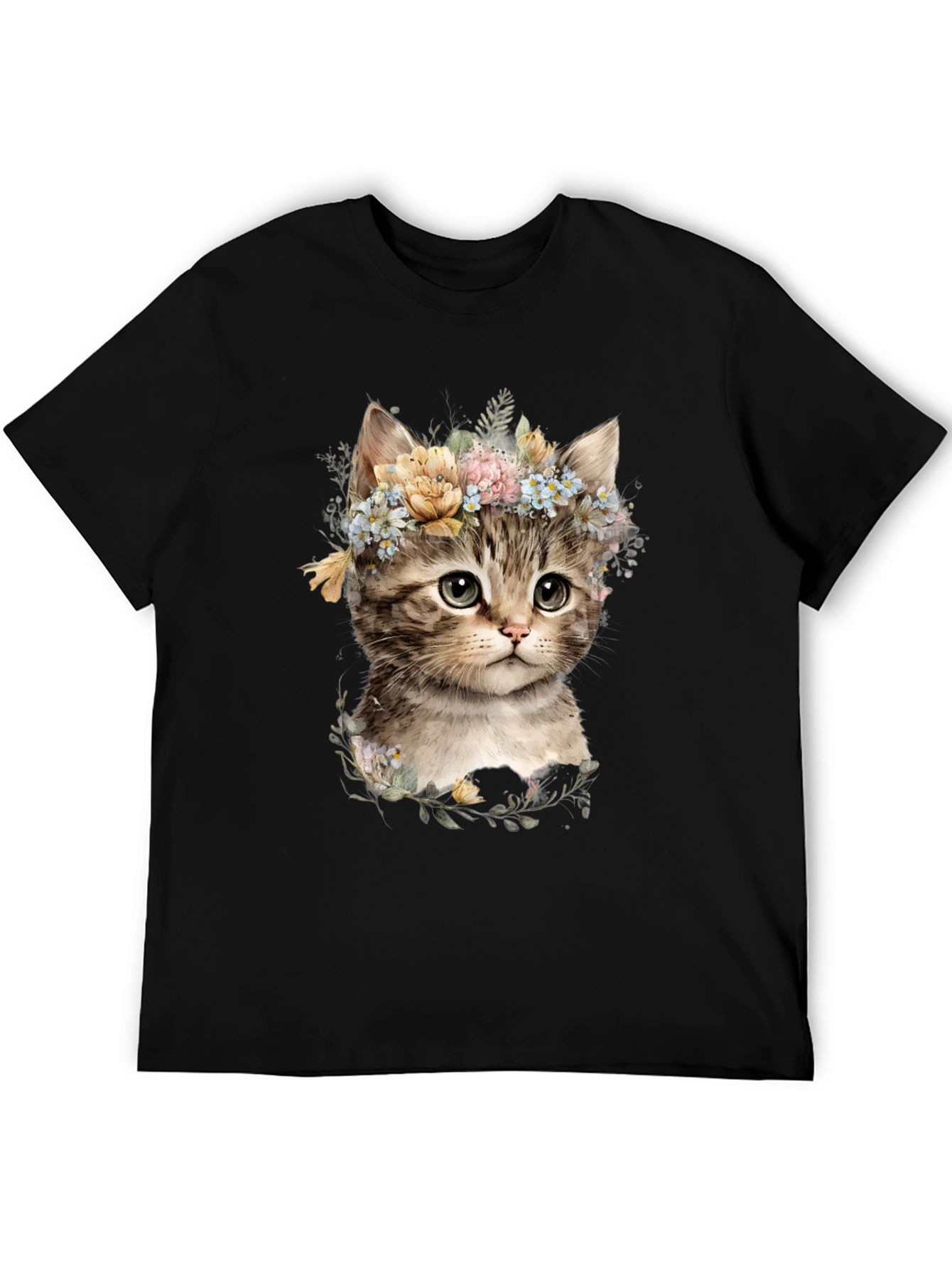 Floral Kitten Graphic Tee - Soft Cotton Blend
