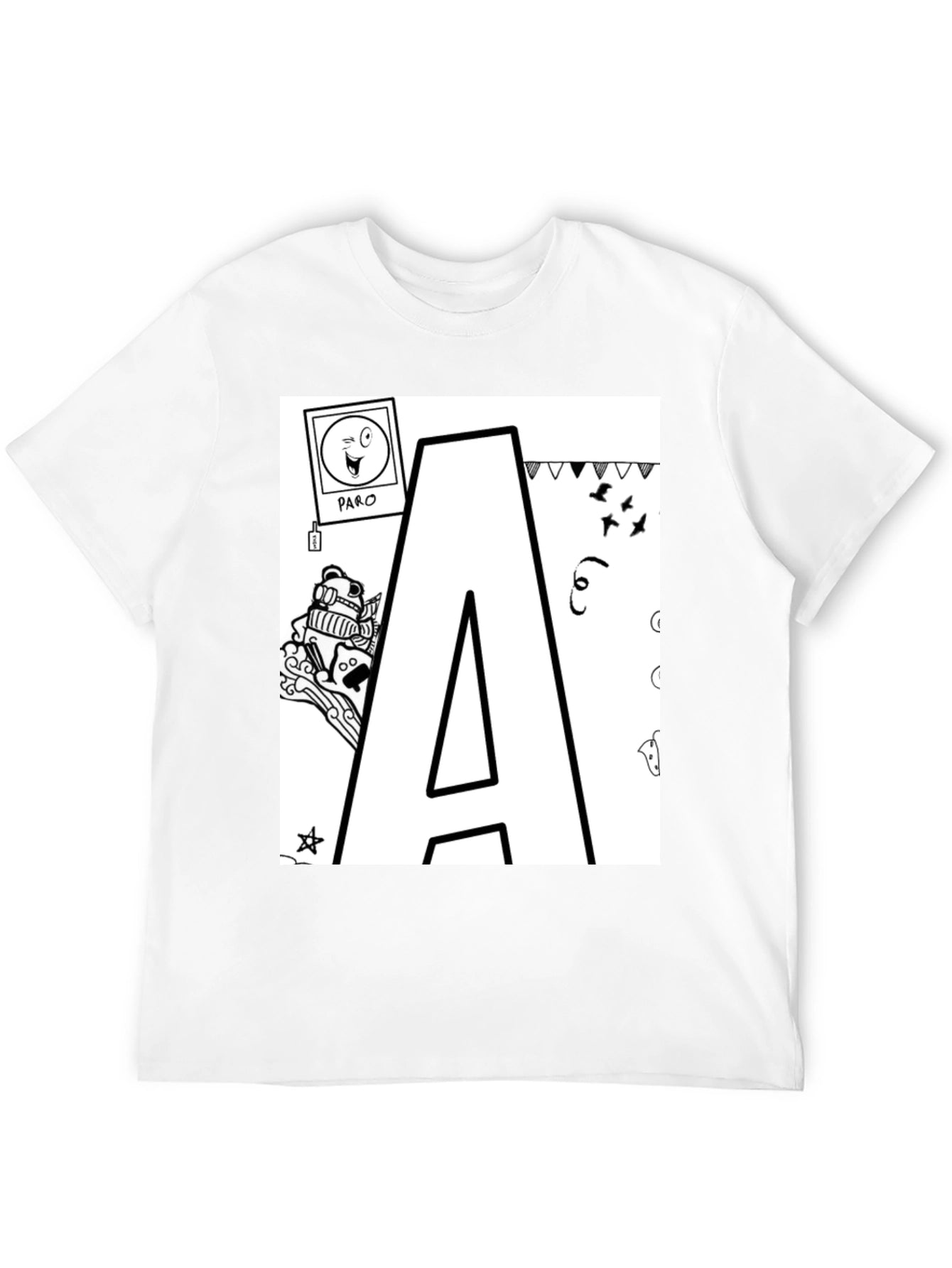 Letter A Doodle T-Shirt - Black Casual Tee
