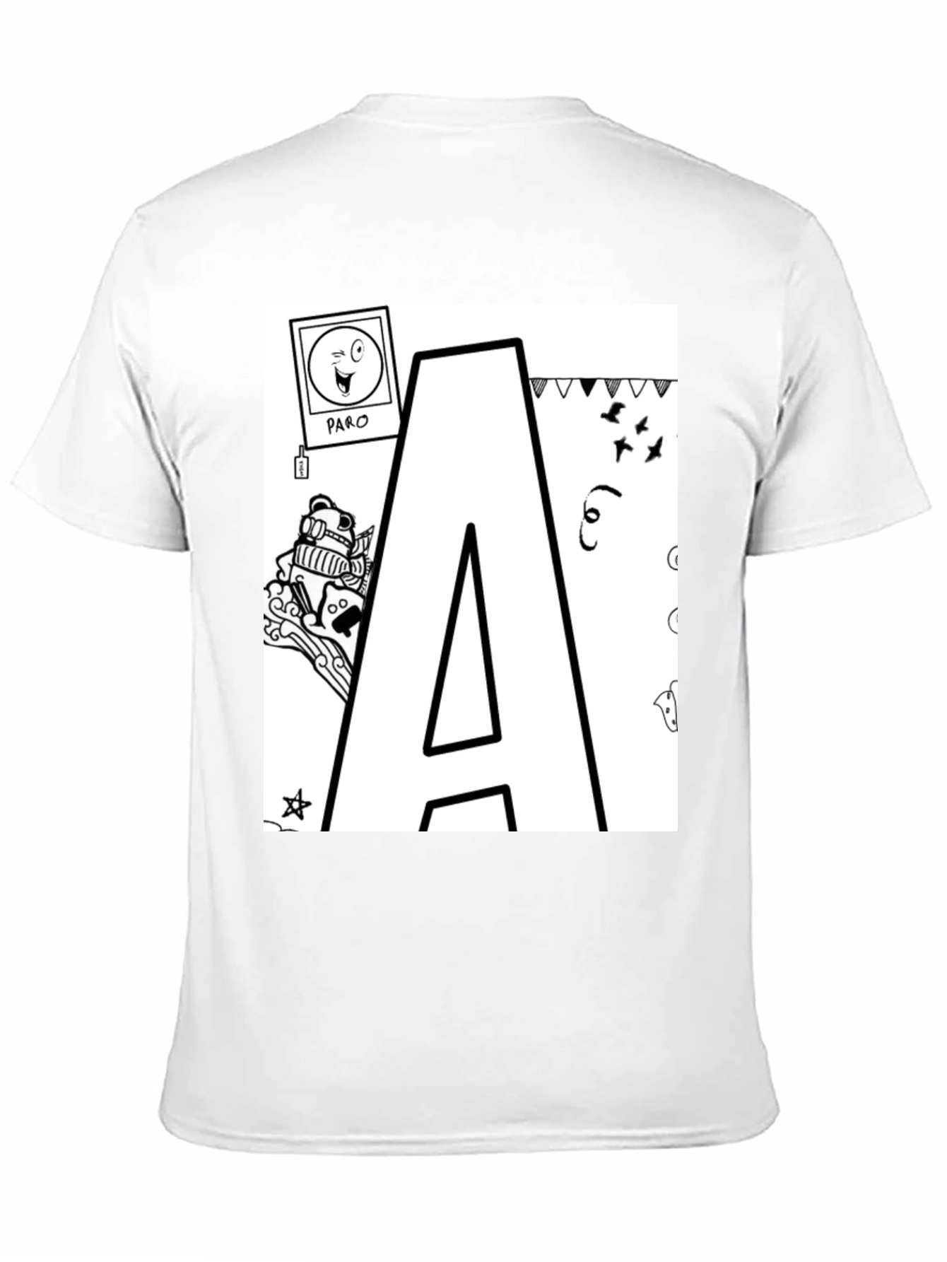 Letter A Doodle T-Shirt - Black Casual Tee
