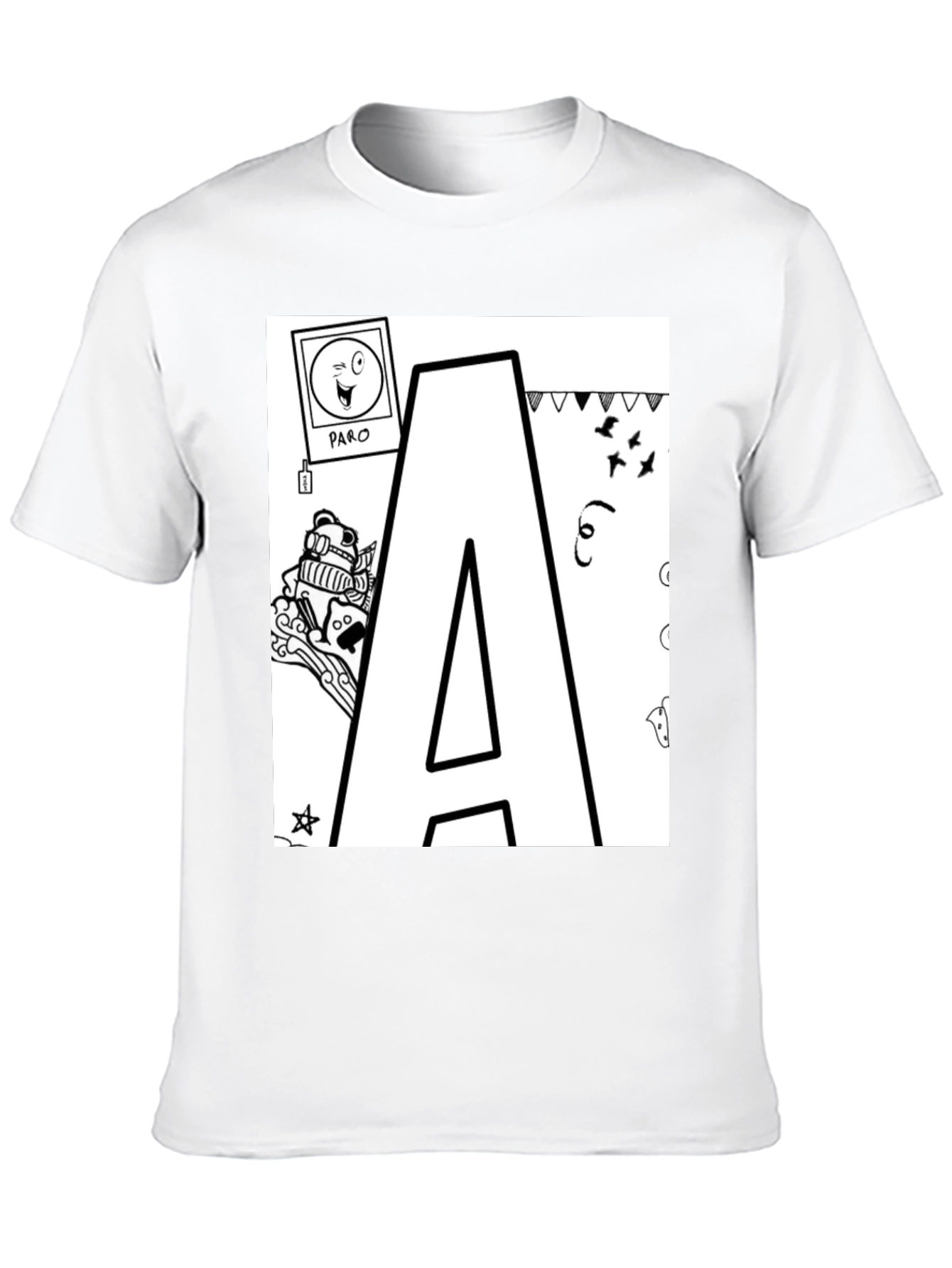 Letter A Doodle T-Shirt - Black Casual Tee