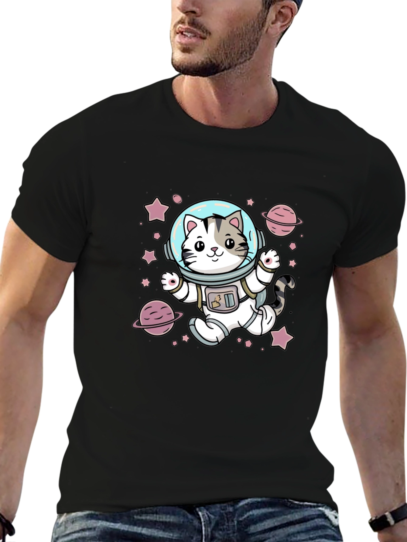 Astronaut Cat Black T-Shirt