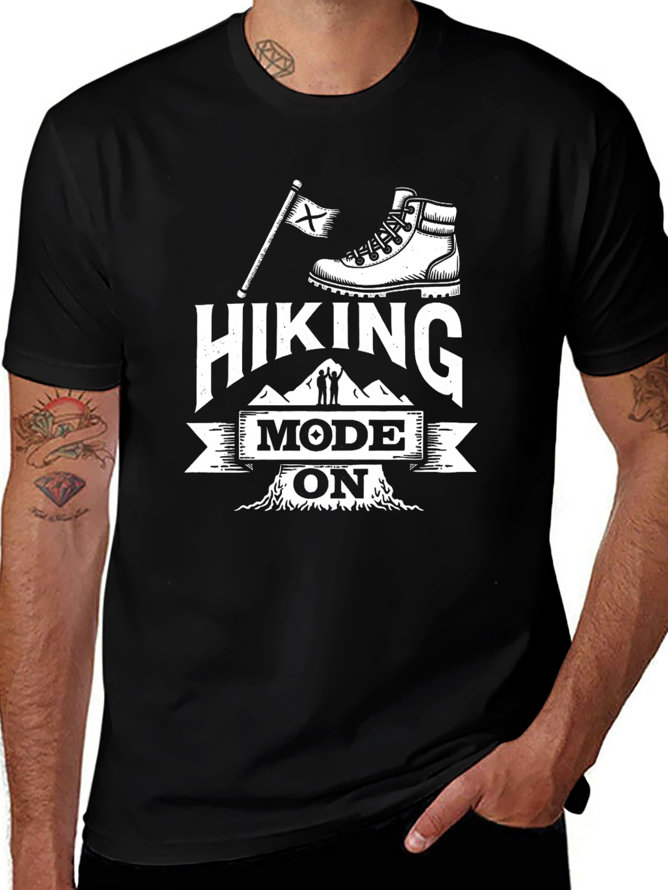 Hiking Mode ON Black Graphic Tee Shirt
