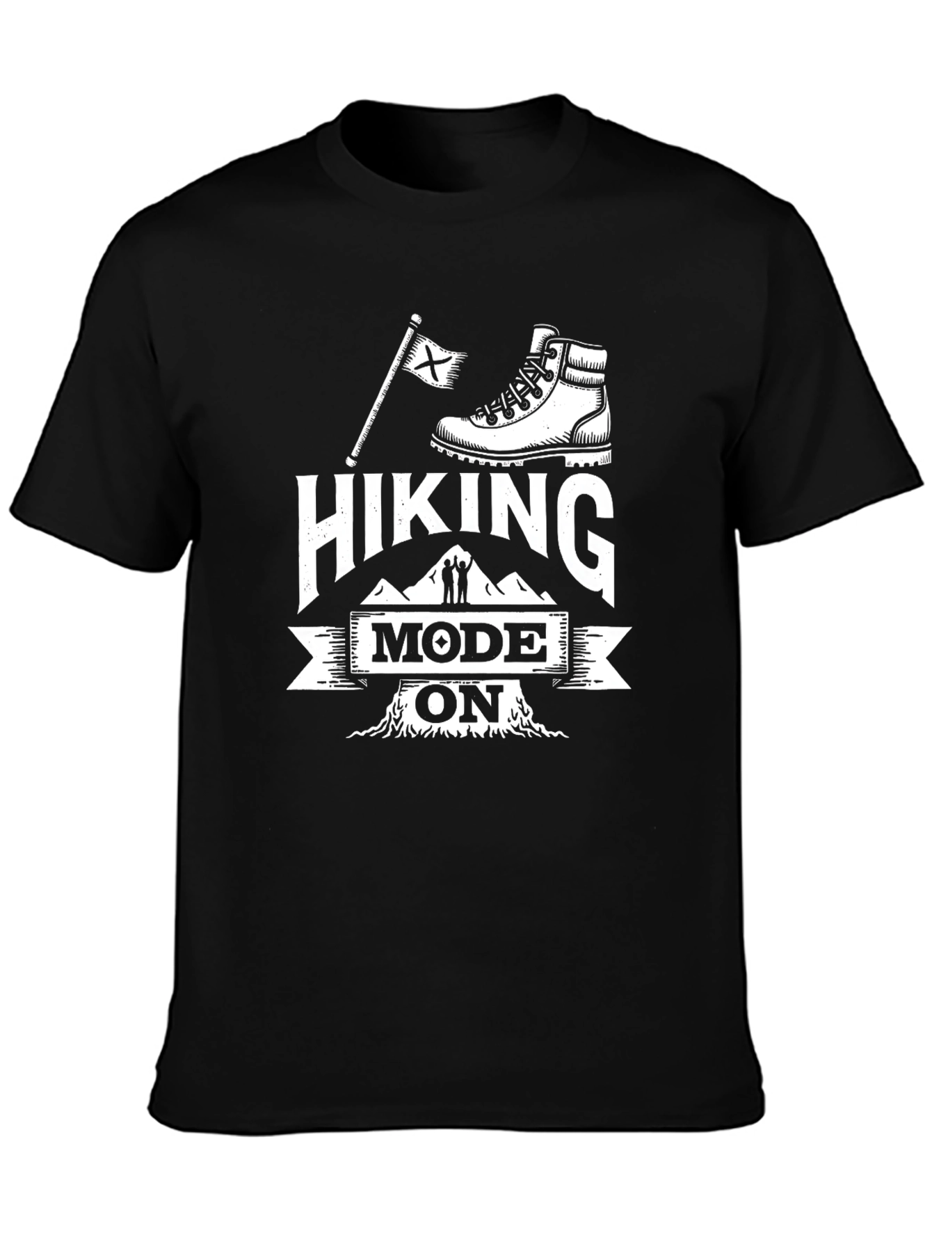 Hiking Mode ON Black Graphic Tee Shirt