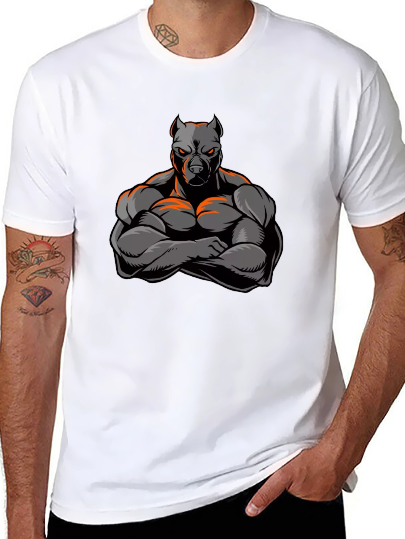 Muscular Pitbull Graphic Black T-Shirt