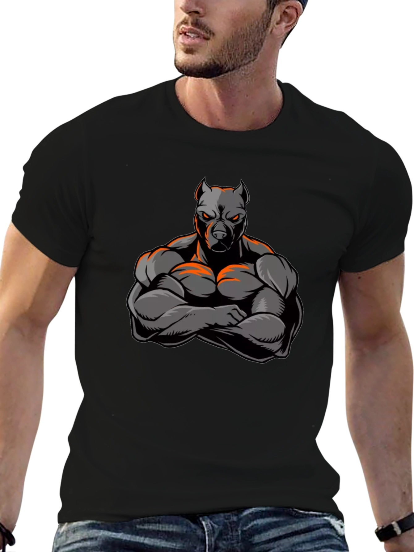 Muscular Pitbull Graphic Black T-Shirt