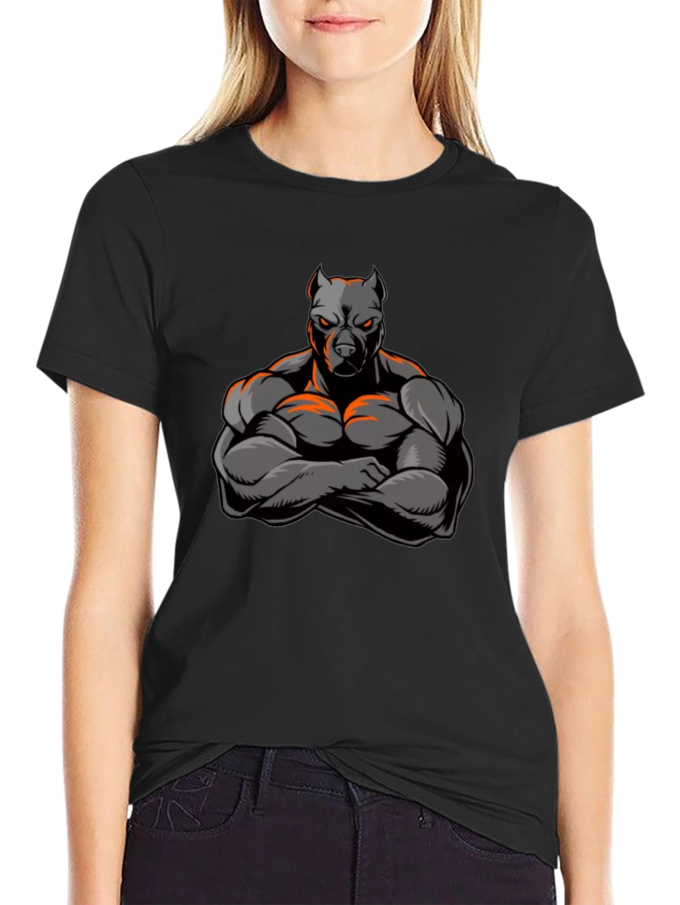 Muscular Pitbull Graphic Black T-Shirt