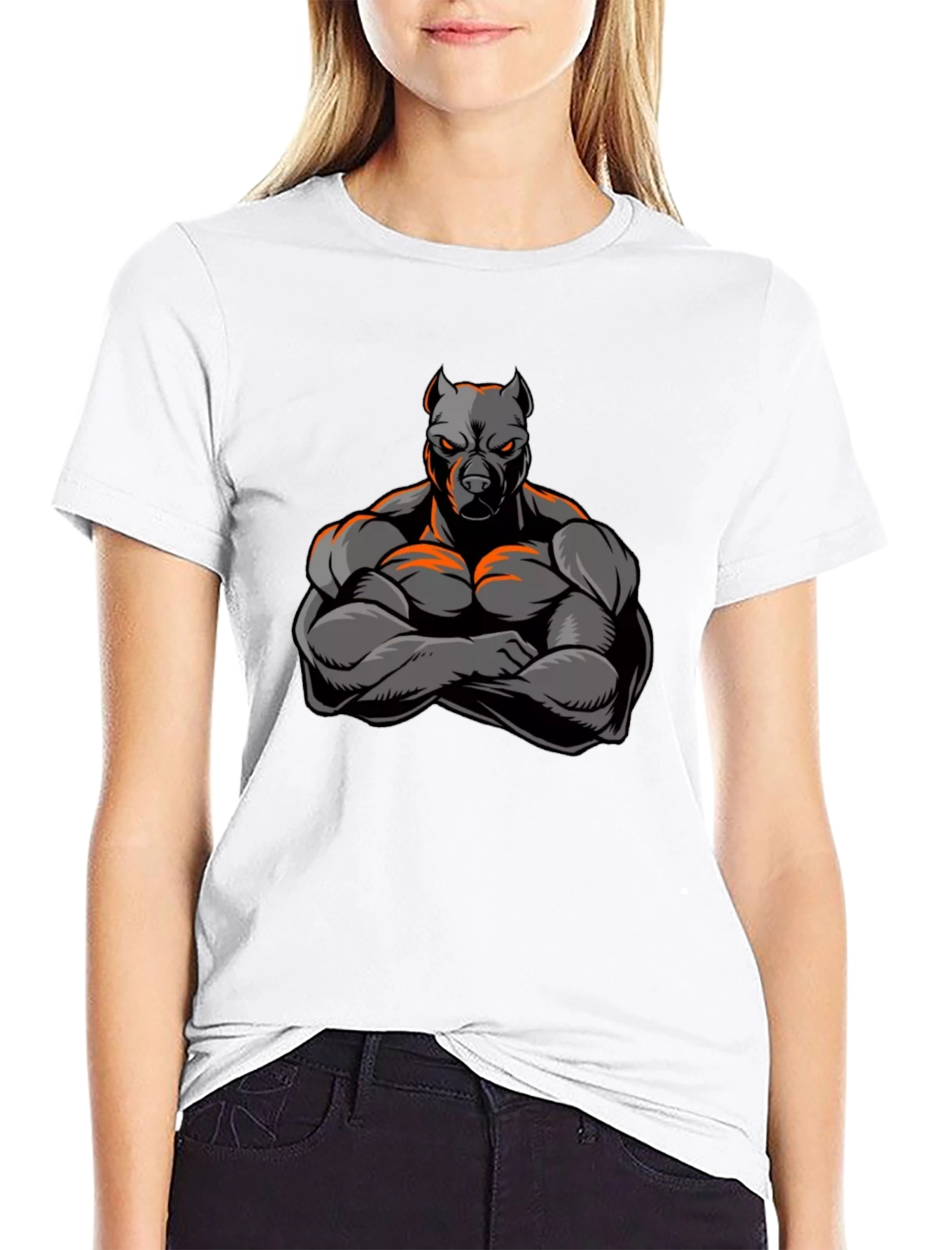 Muscular Pitbull Graphic Black T-Shirt