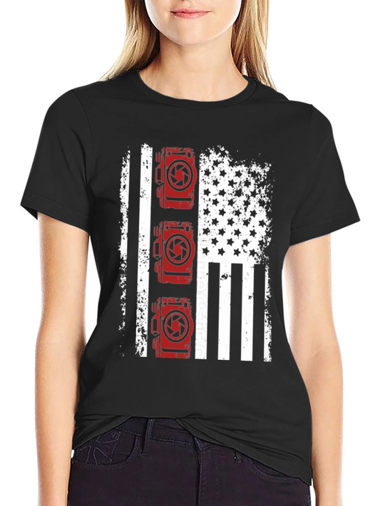 Patriotic Camera T-Shirt - USA Flag Photographer Tee